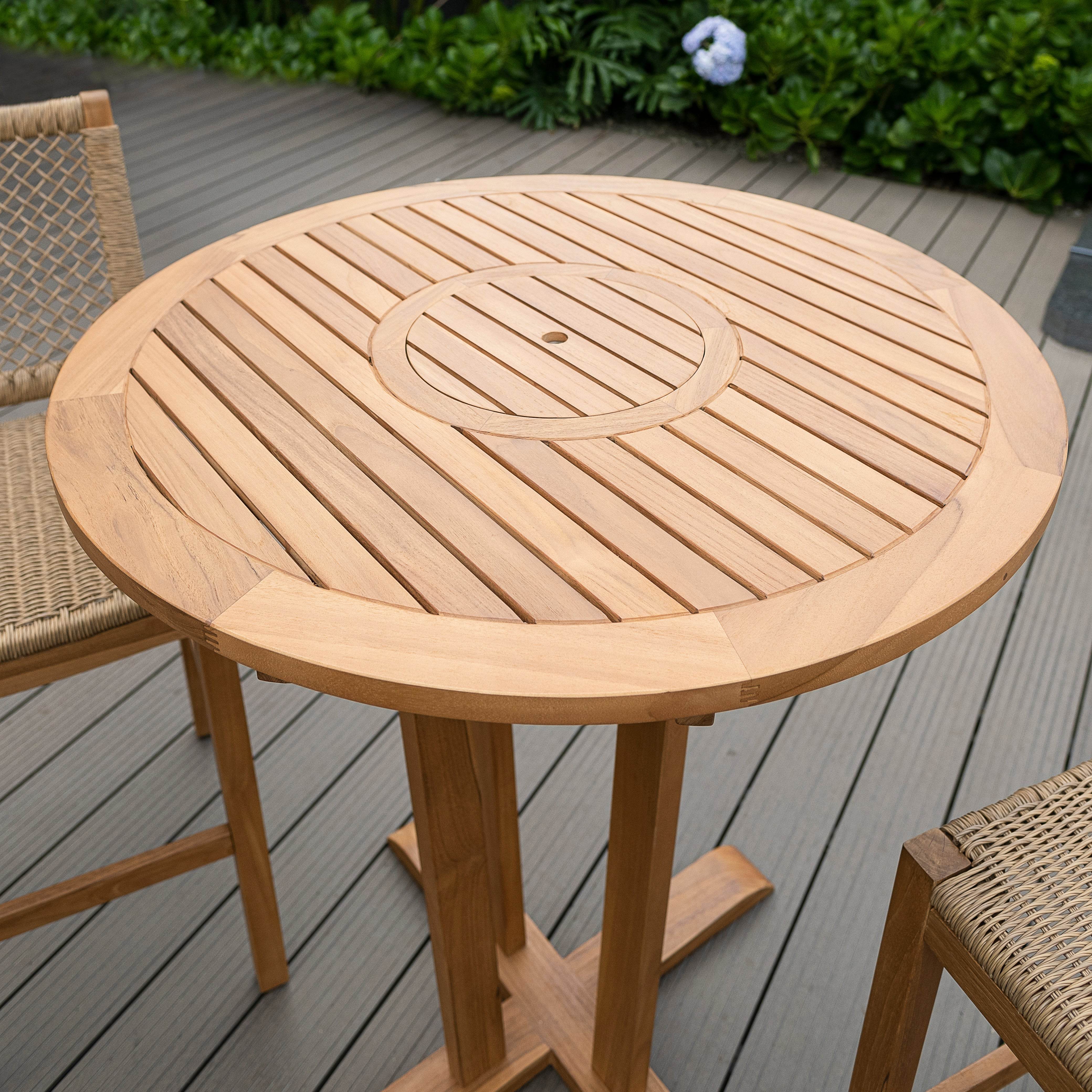 Eden Teak Wood 3 Piece Outdoor Bar Dining Set - Image 8