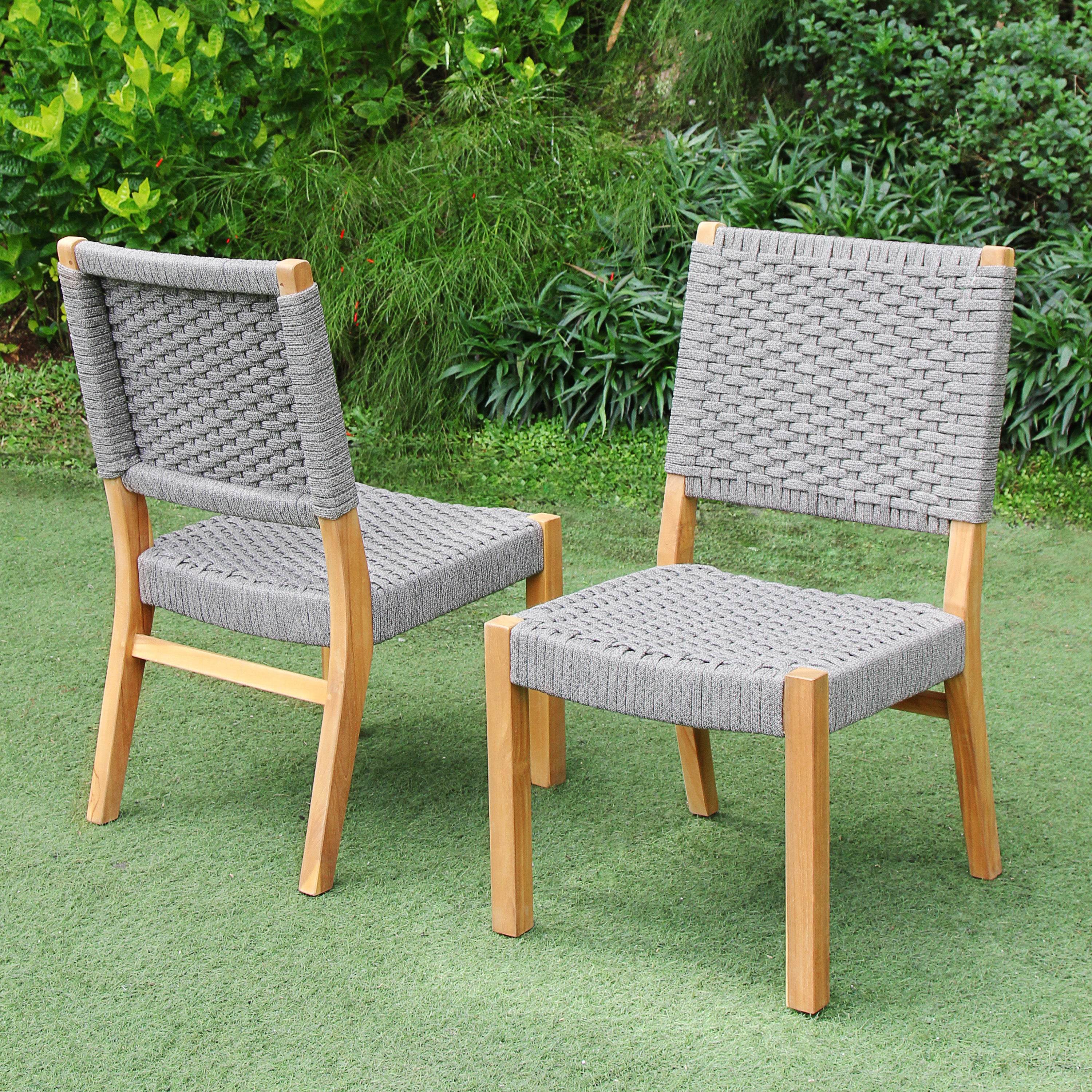 Eden Teak Wood 4 Piece Outdoor Dining Set with Gray Polyrope - Image 11