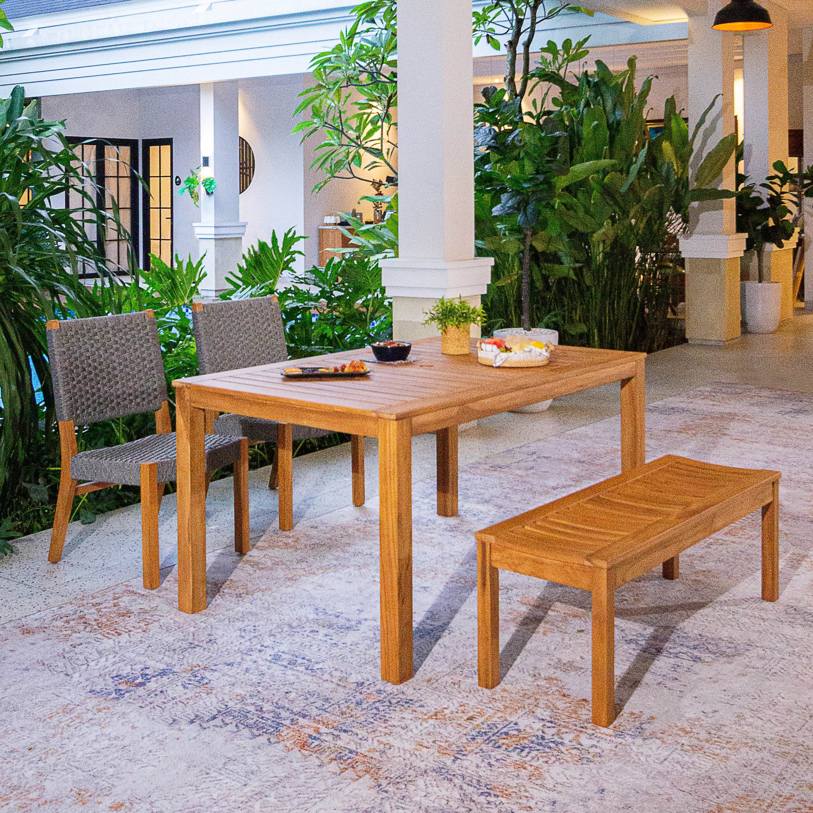 Eden Teak Wood 4 Piece Outdoor Dining Set with Gray Polyrope - Image 2