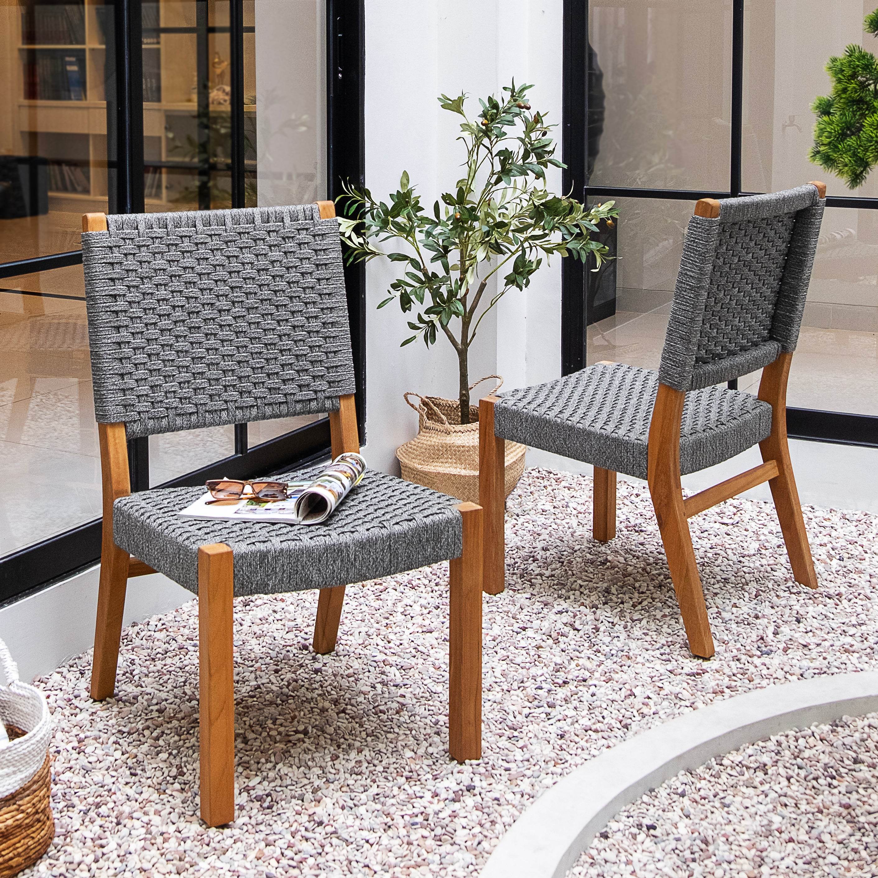 Eden Teak Wood 4 Piece Outdoor Dining Set with Gray Polyrope - Image 3