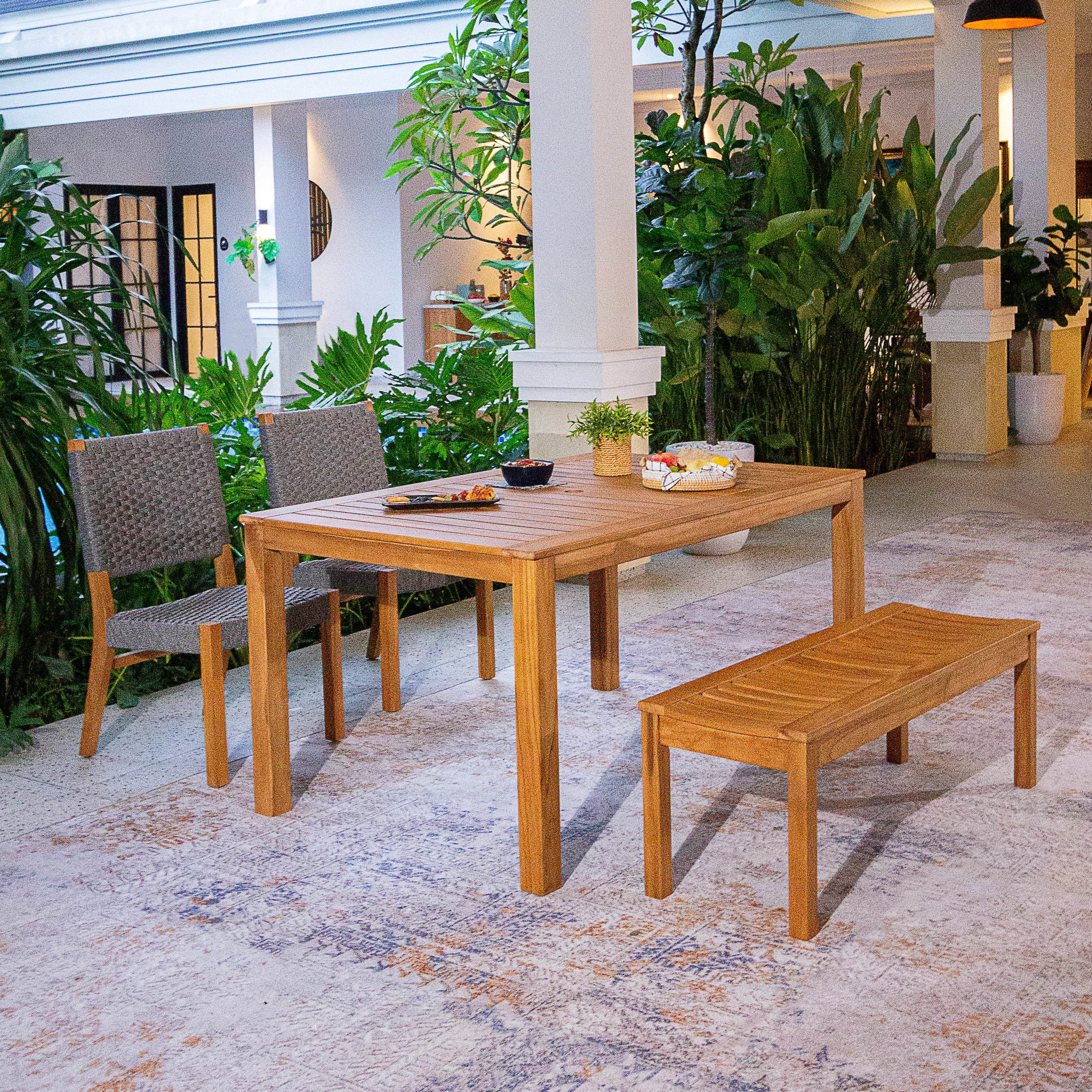 Eden Teak Wood 4 Piece Outdoor Dining Set with Gray Polyrope - Image 6