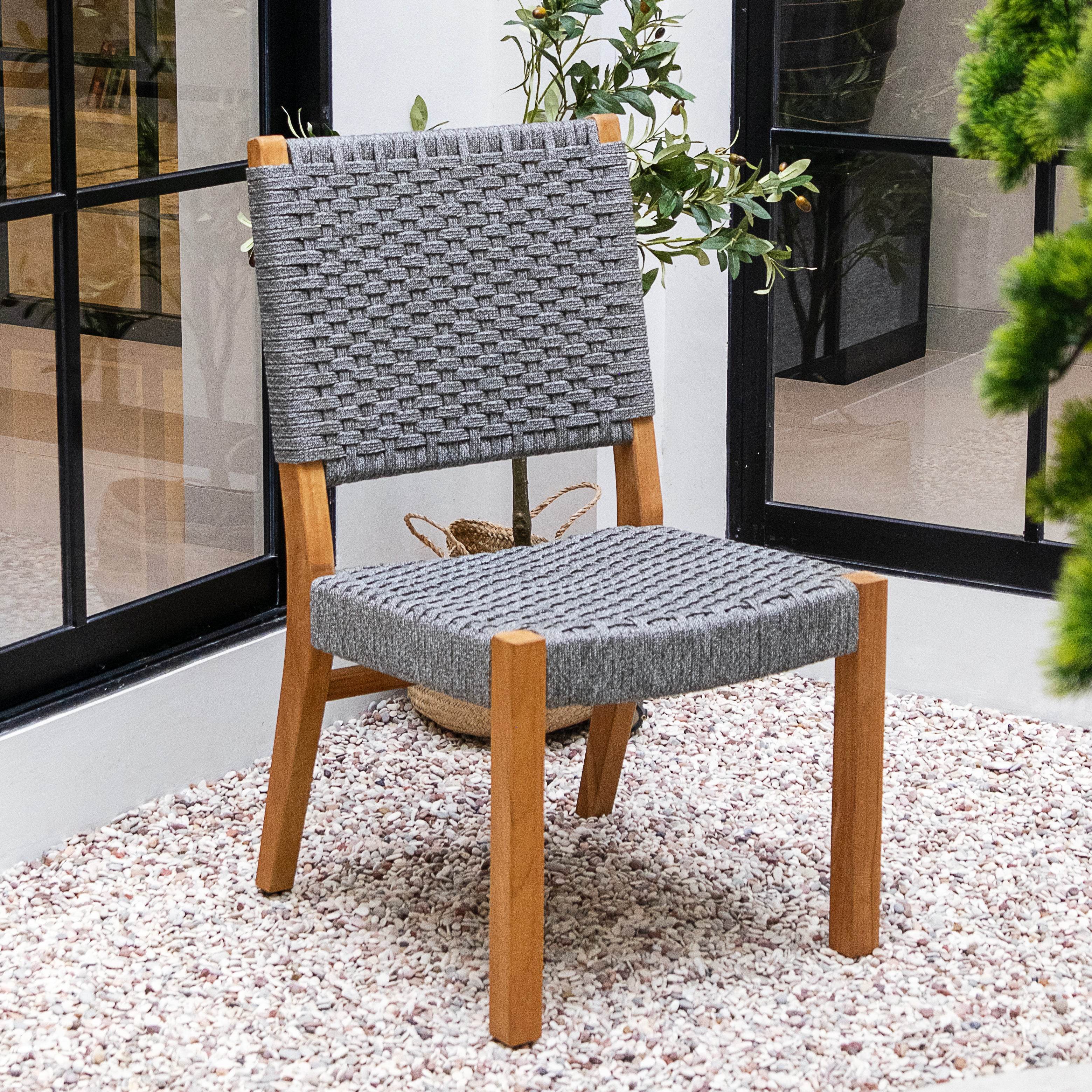 Eden Teak Wood 4 Piece Outdoor Dining Set with Gray Polyrope - Image 8