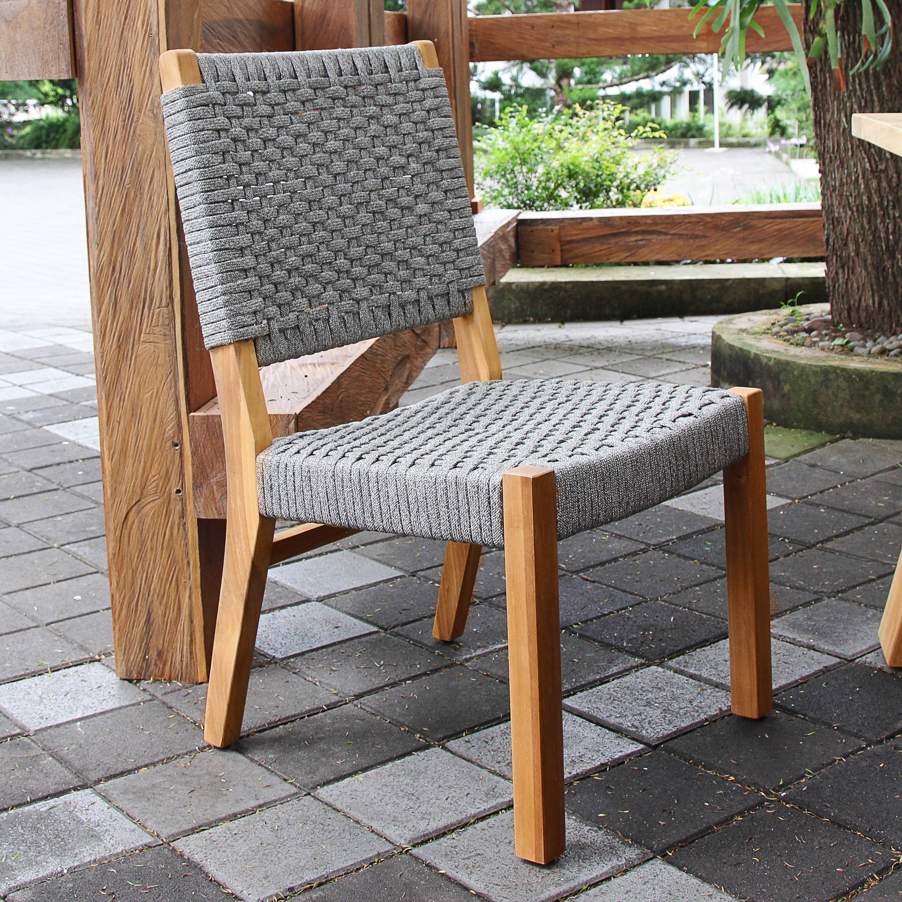 Eden Teak Wood 4 Piece Outdoor Dining Set with Gray Polyrope - Image 9