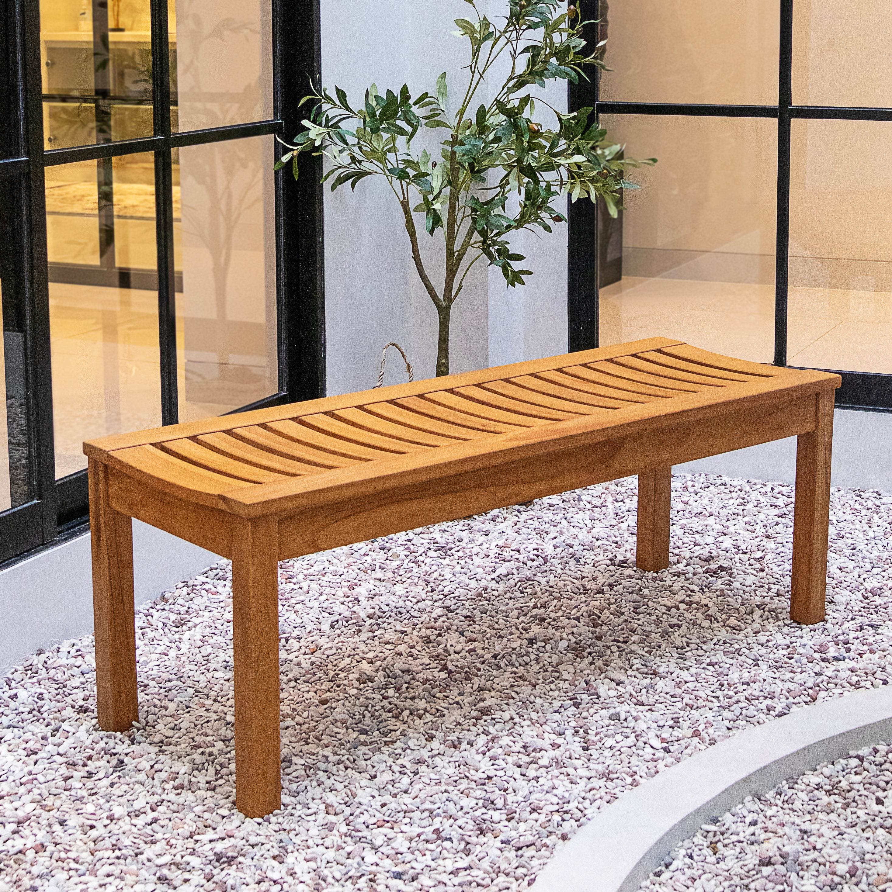 Eden Teak Wood 4 Piece Outdoor Dining Set with Tan Polyrope - Image 10