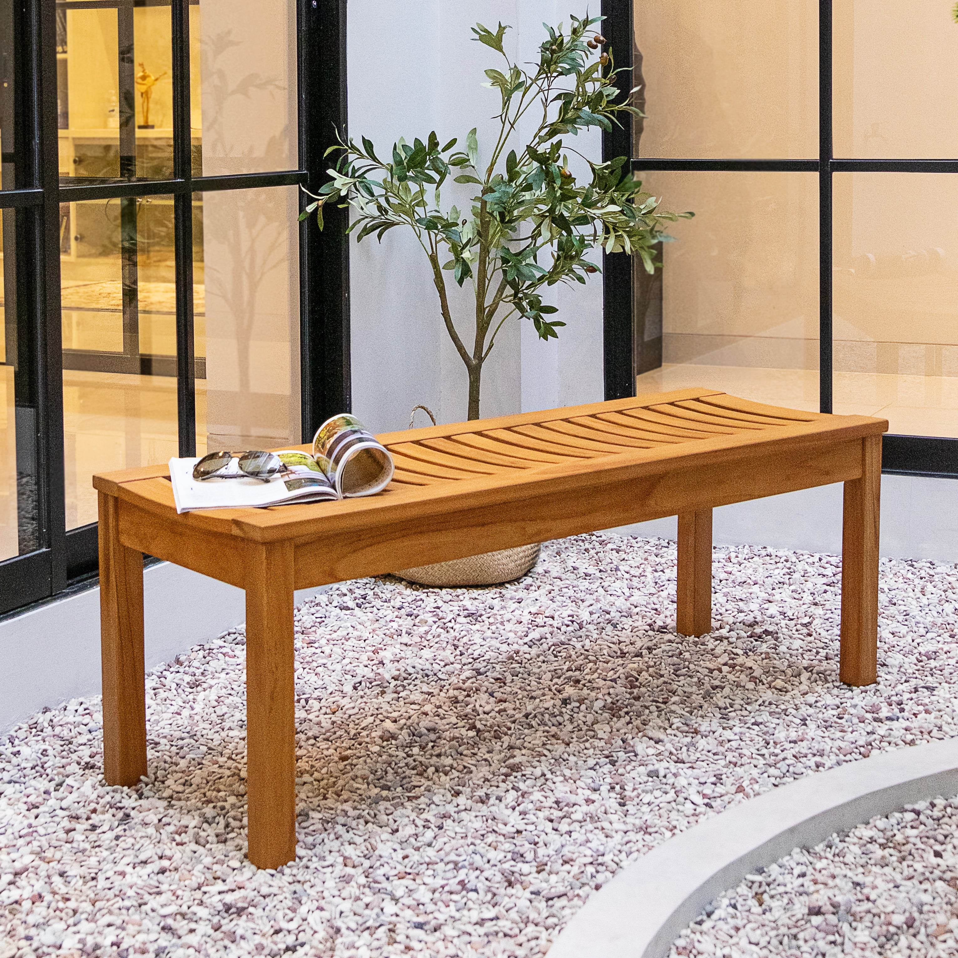 Eden Teak Wood 4 Piece Outdoor Dining Set with Tan Polyrope - Image 9