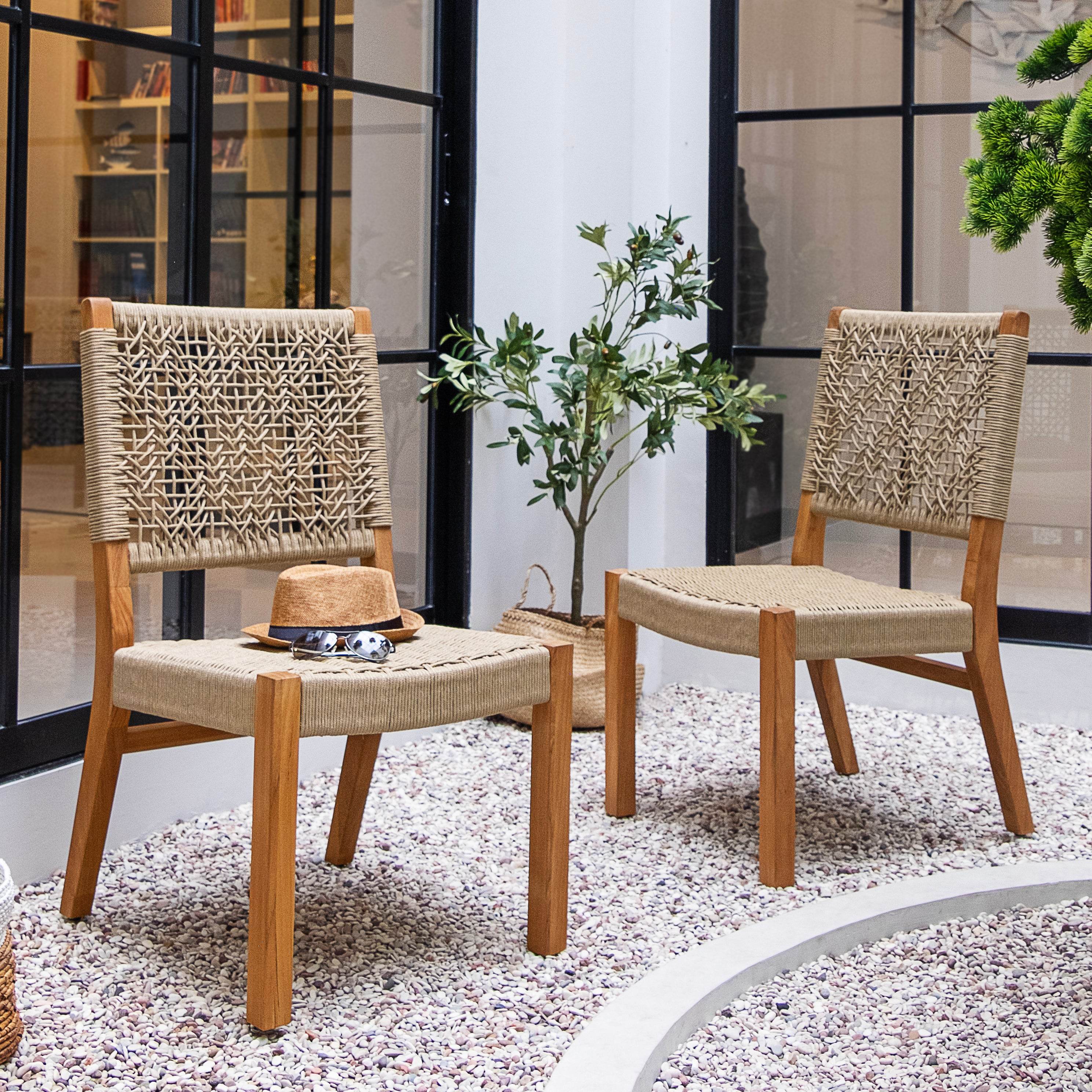 Eden Teak Wood 4 Pieces Outdoor Dining Set with Tan Polyrope - Image 3