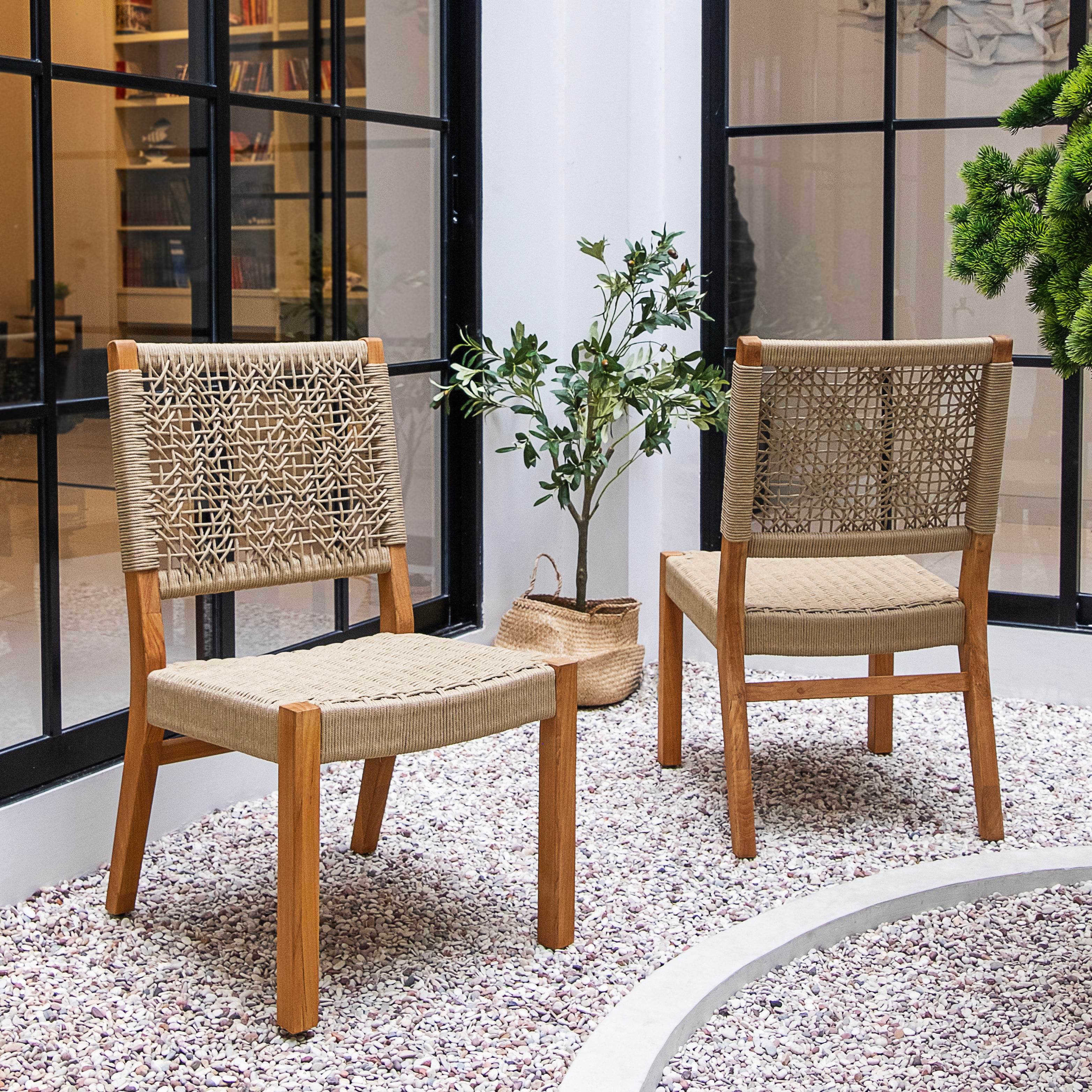 Eden Teak Wood 4 Pieces Outdoor Dining Set with Tan Polyrope - Image 4