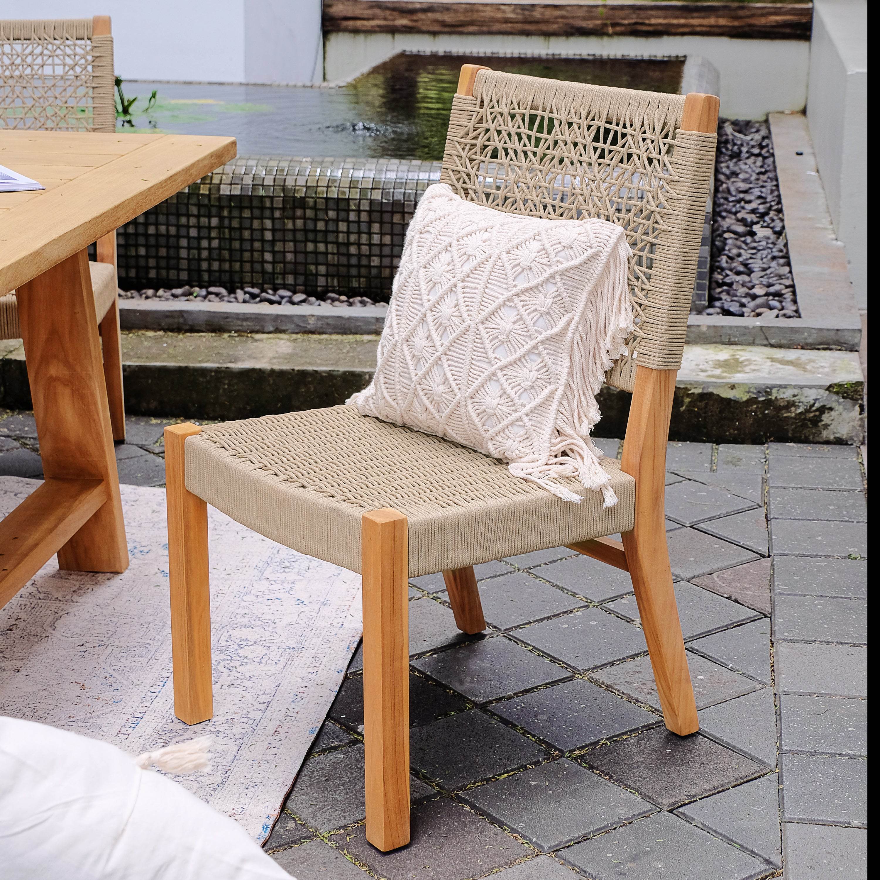 Eden Teak Wood 4 Pieces Outdoor Dining Set with Tan Polyrope - Image 7