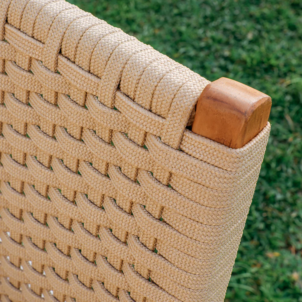 Eden Teak Wood 5 Piece Outdoor Dining Set with Tan Polyrope - Image 7