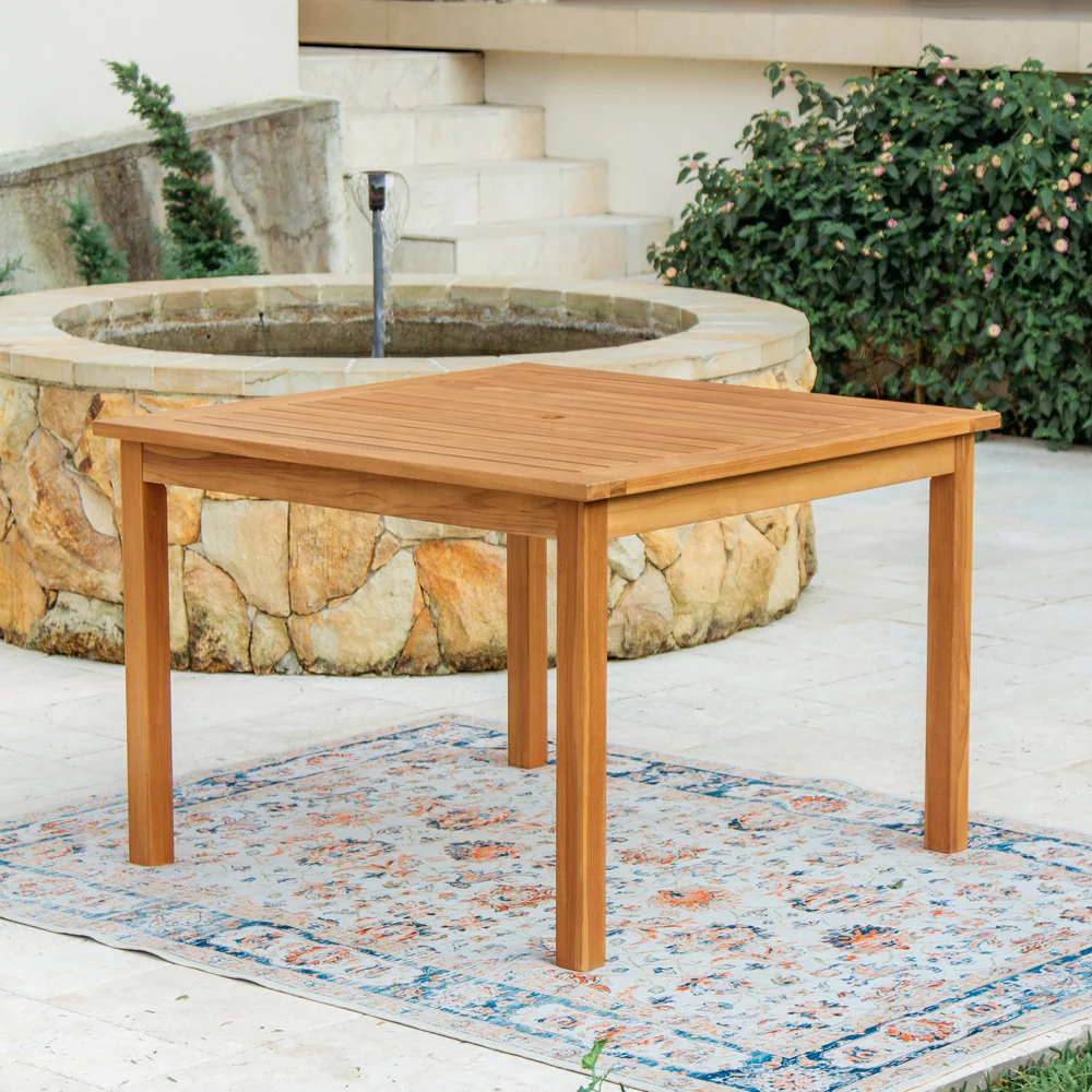 Eden Teak Wood 5 Piece Outdoor Dining Set with Tan Polyrope - Image 8