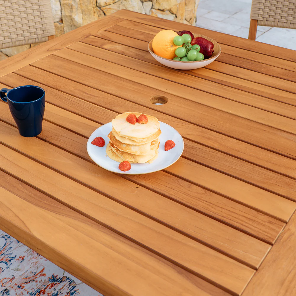 Eden Teak Wood 5 Piece Outdoor Dining Set with Tan Polyrope - Image 9