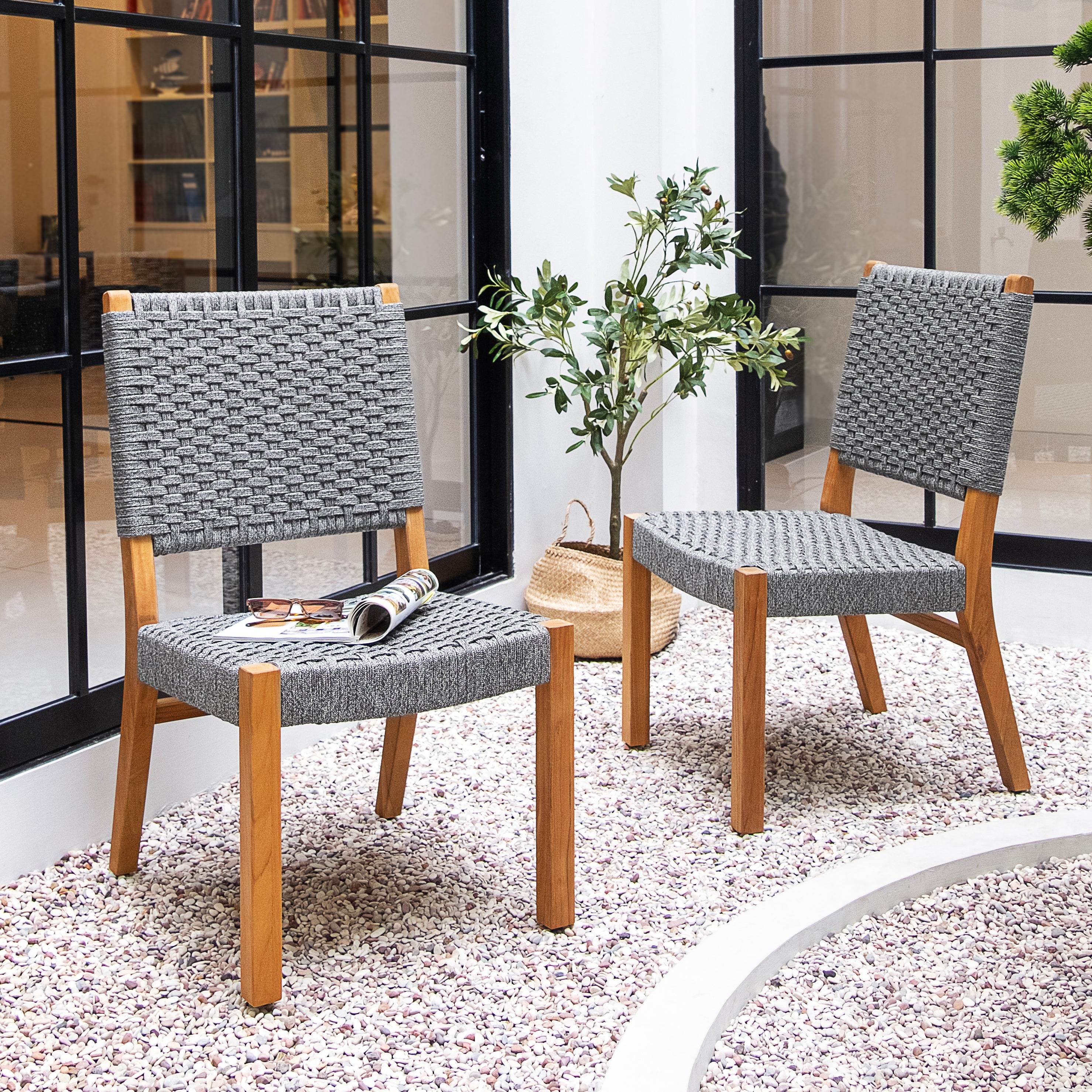 Eden Teak Wood 5 Pieces Outdoor Dining Set with Gray Polyrope - Image 4