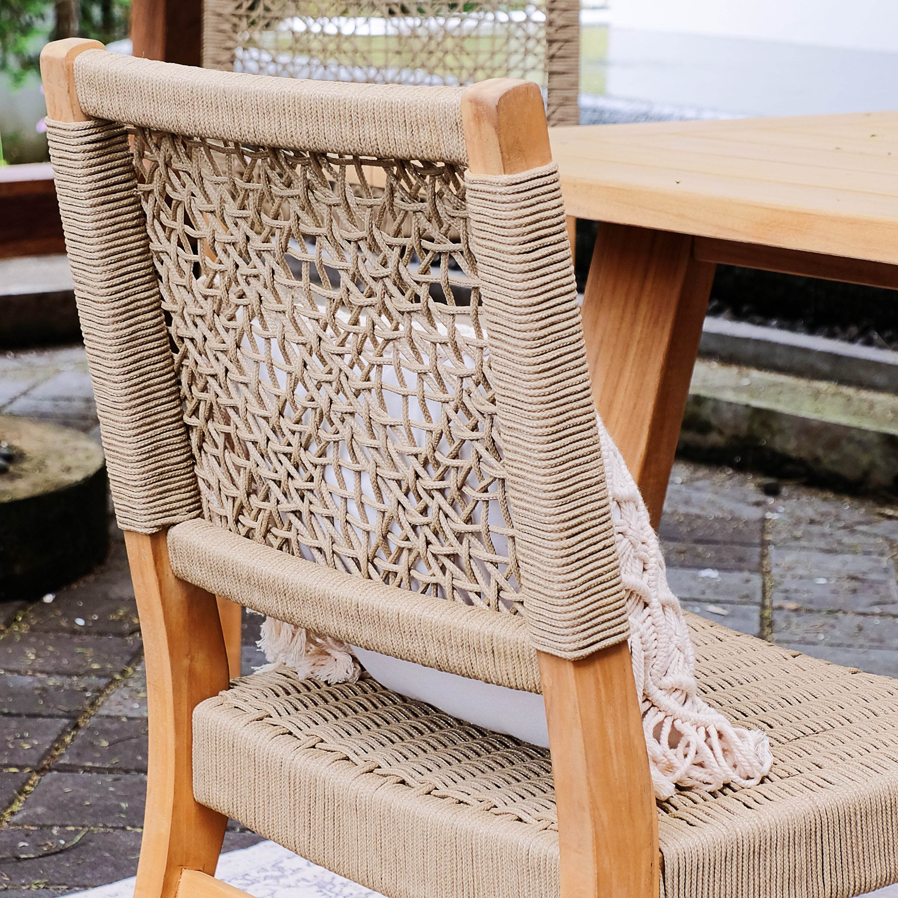 Eden Teak Wood 7 Pieces Outdoor Dining Set with Tan Polyrope - Image 10