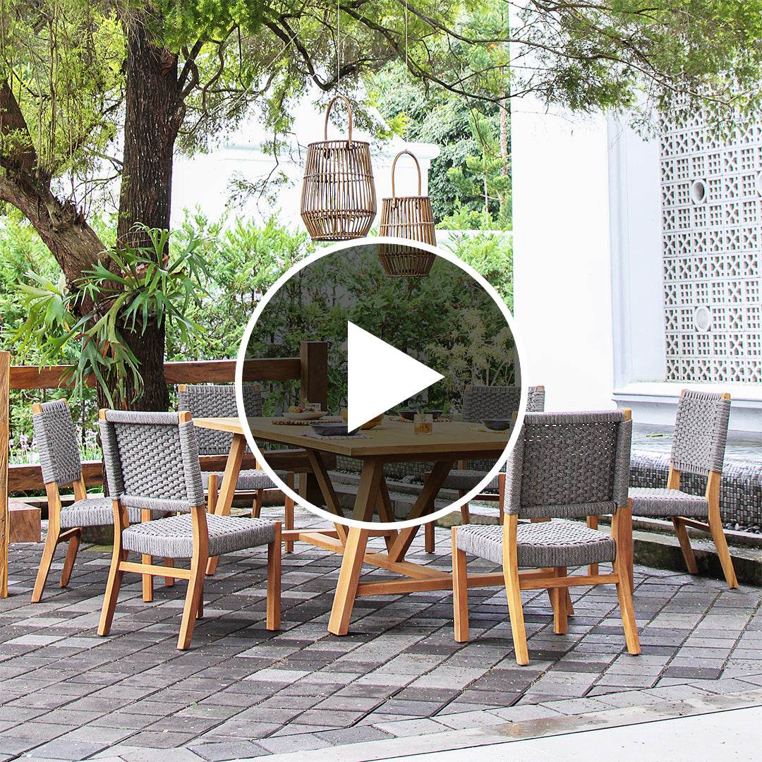 Eden Teak Wood 7 Pieces Outdoor Dining Set with Gray Polyrope - Image 4