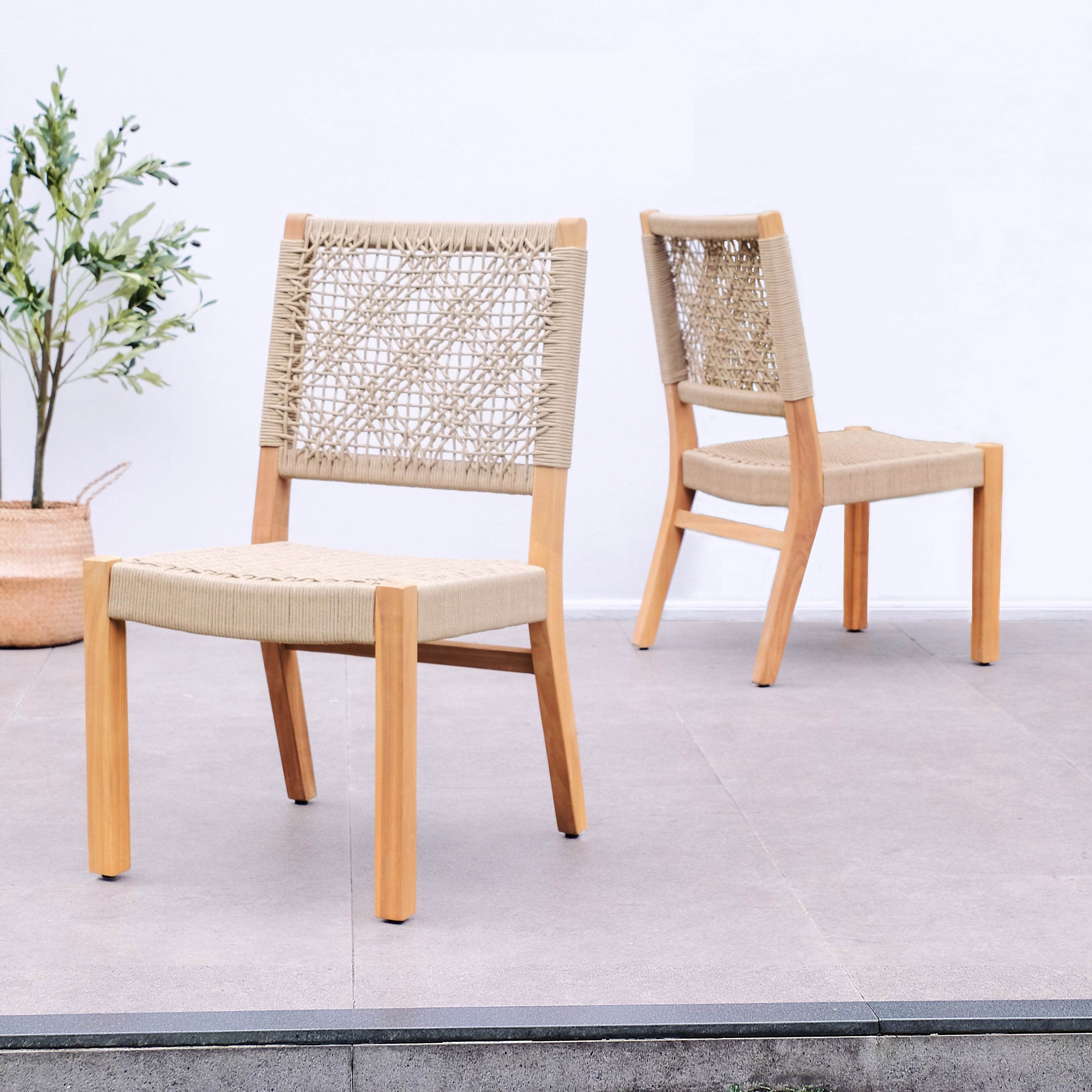 Eden Teak Wood 7 Pieces Outdoor Dining Set with Tan Polyrope - Image 3