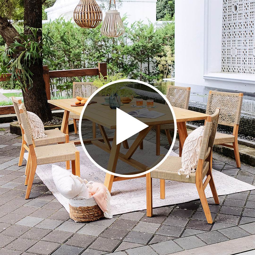 Eden Teak Wood 7 Pieces Outdoor Dining Set with Tan Polyrope - Image 5