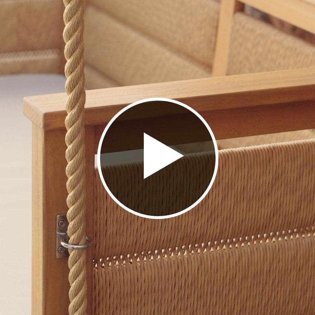 Eden Teak Wood Porch Swing with Tan Cushion - Image 5