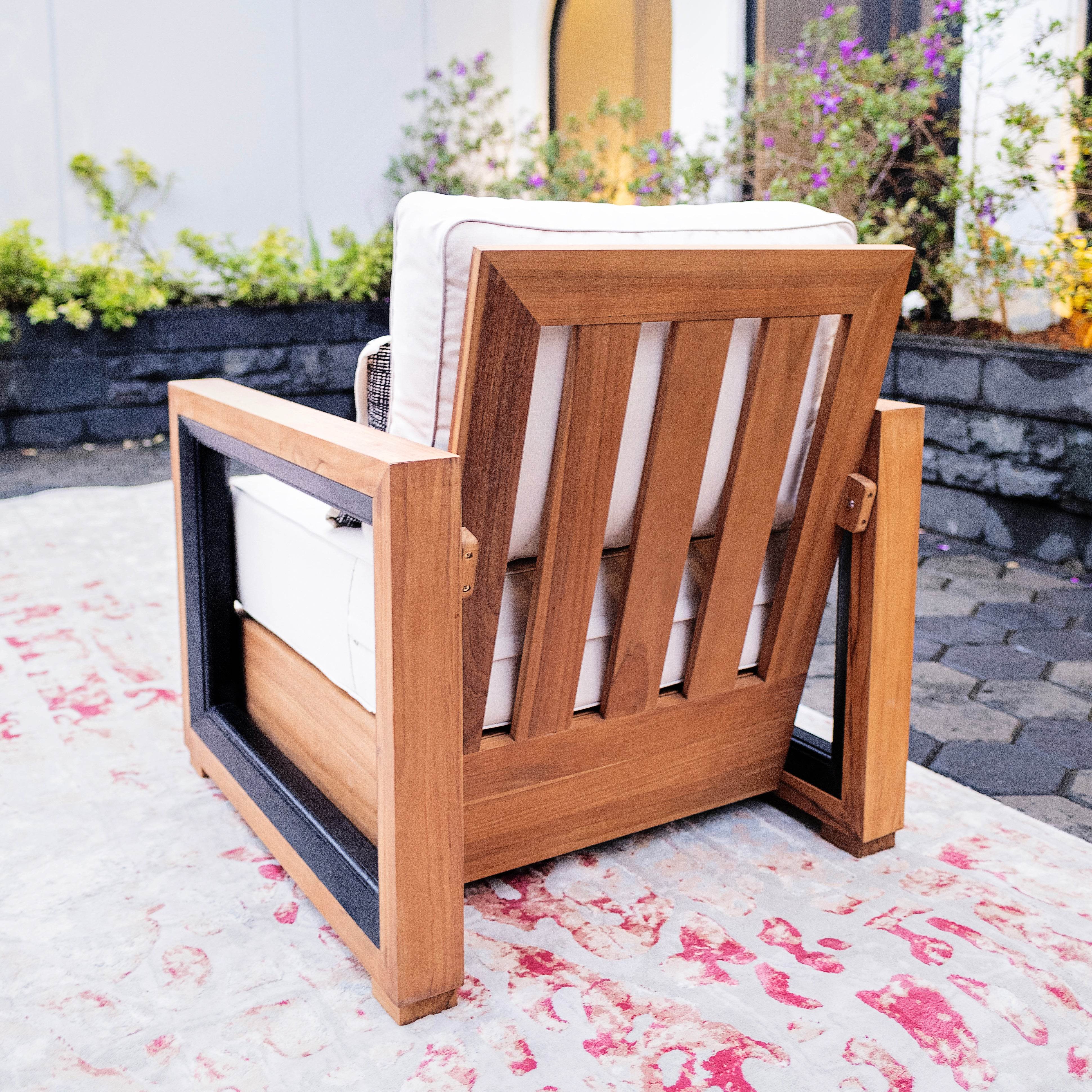 Hans Teak Outdoor Lounge Chair with Ivory Cushion - Image 11