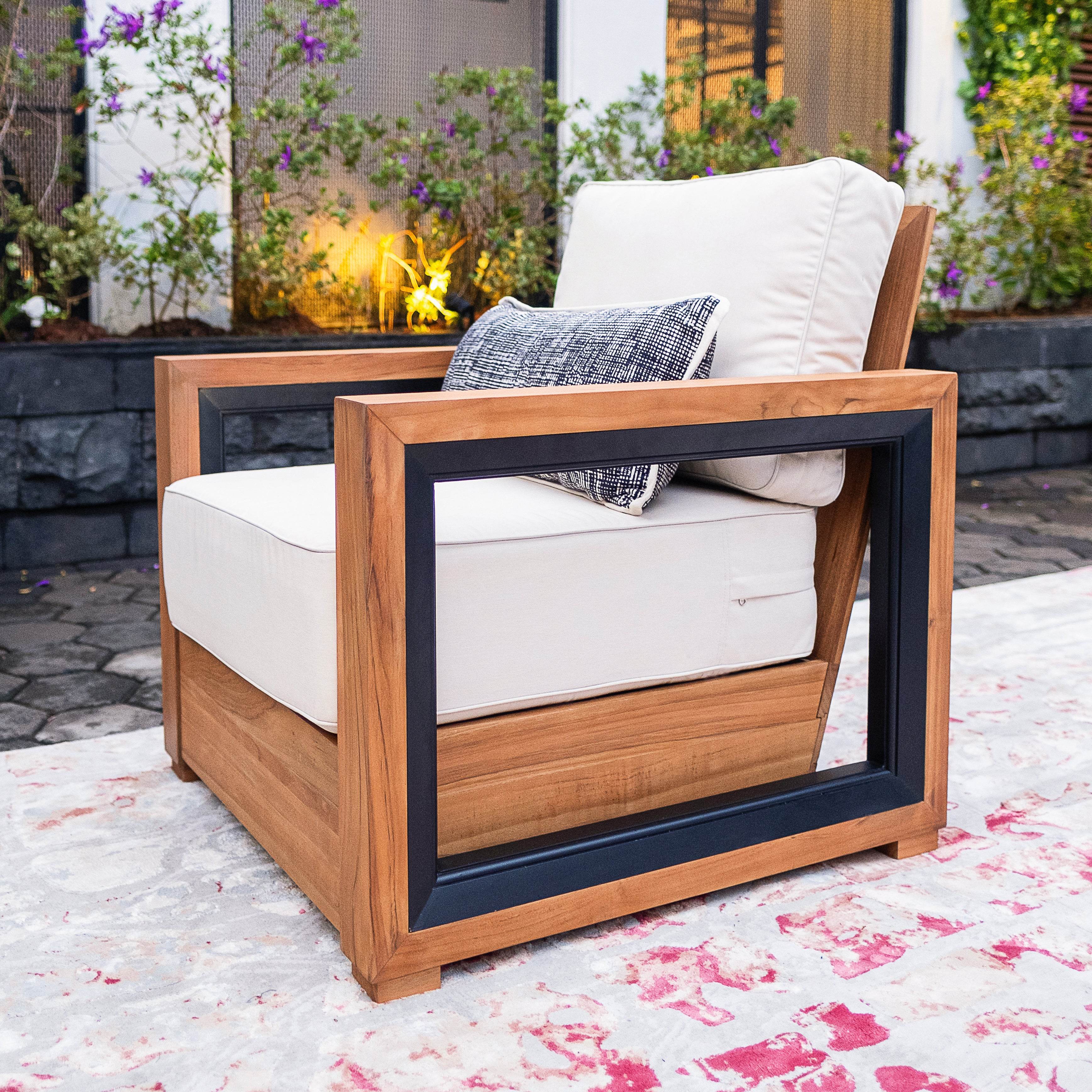 Hans Teak Outdoor Lounge Chair with Ivory Cushion - Image 12