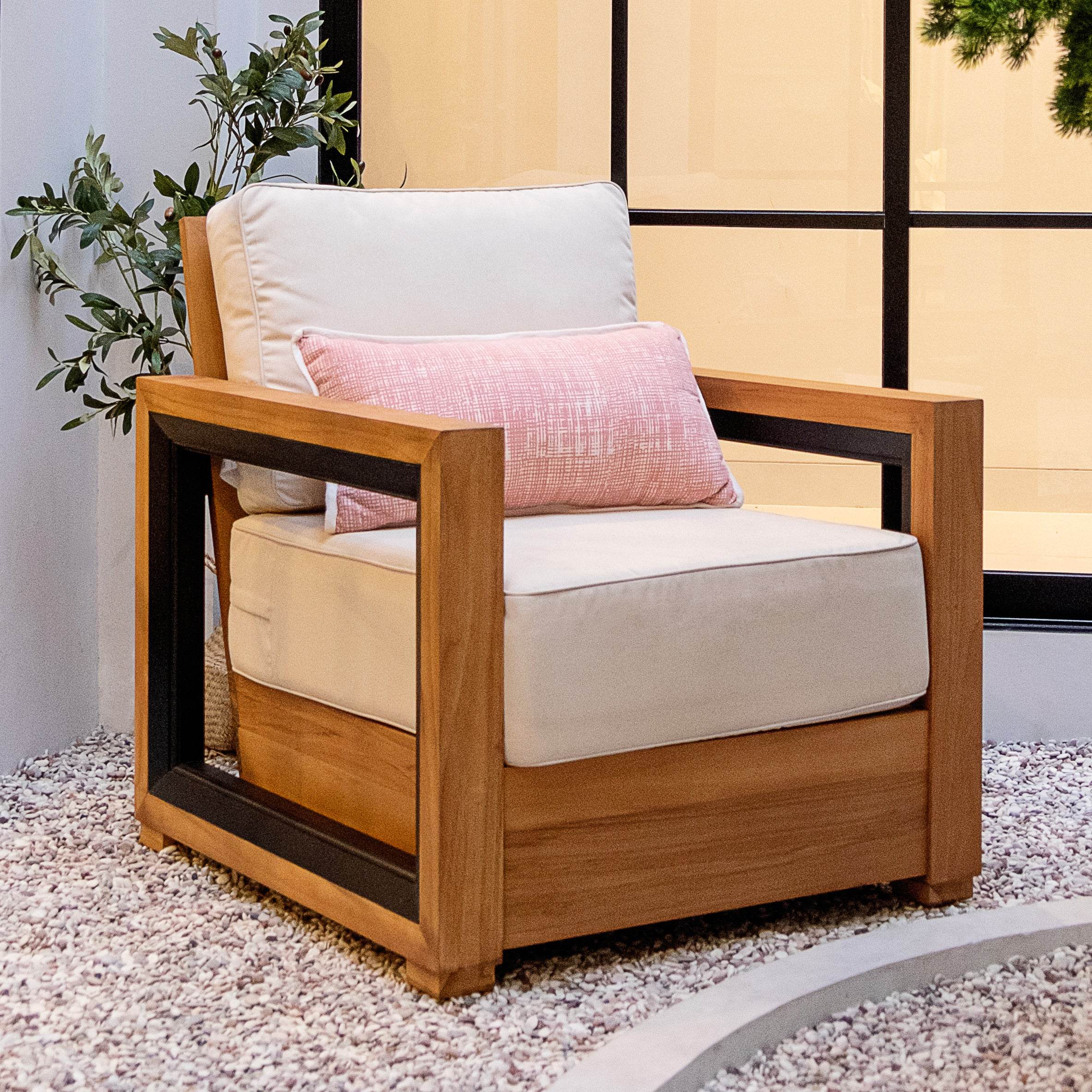Hans Teak Outdoor Lounge Chair with Ivory Cushion - Image 4