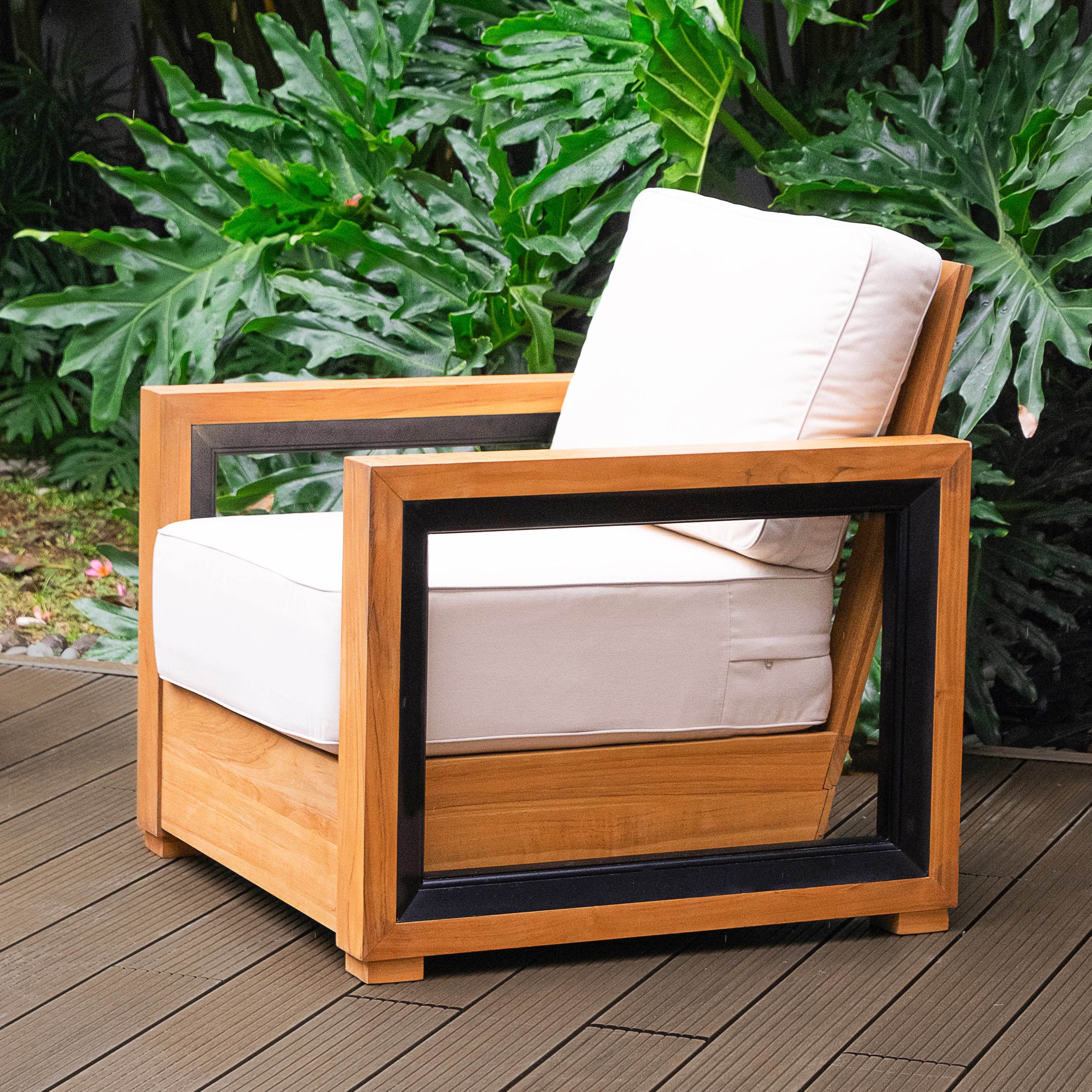 Hans Teak Outdoor Lounge Chair with Ivory Cushion - Image 6