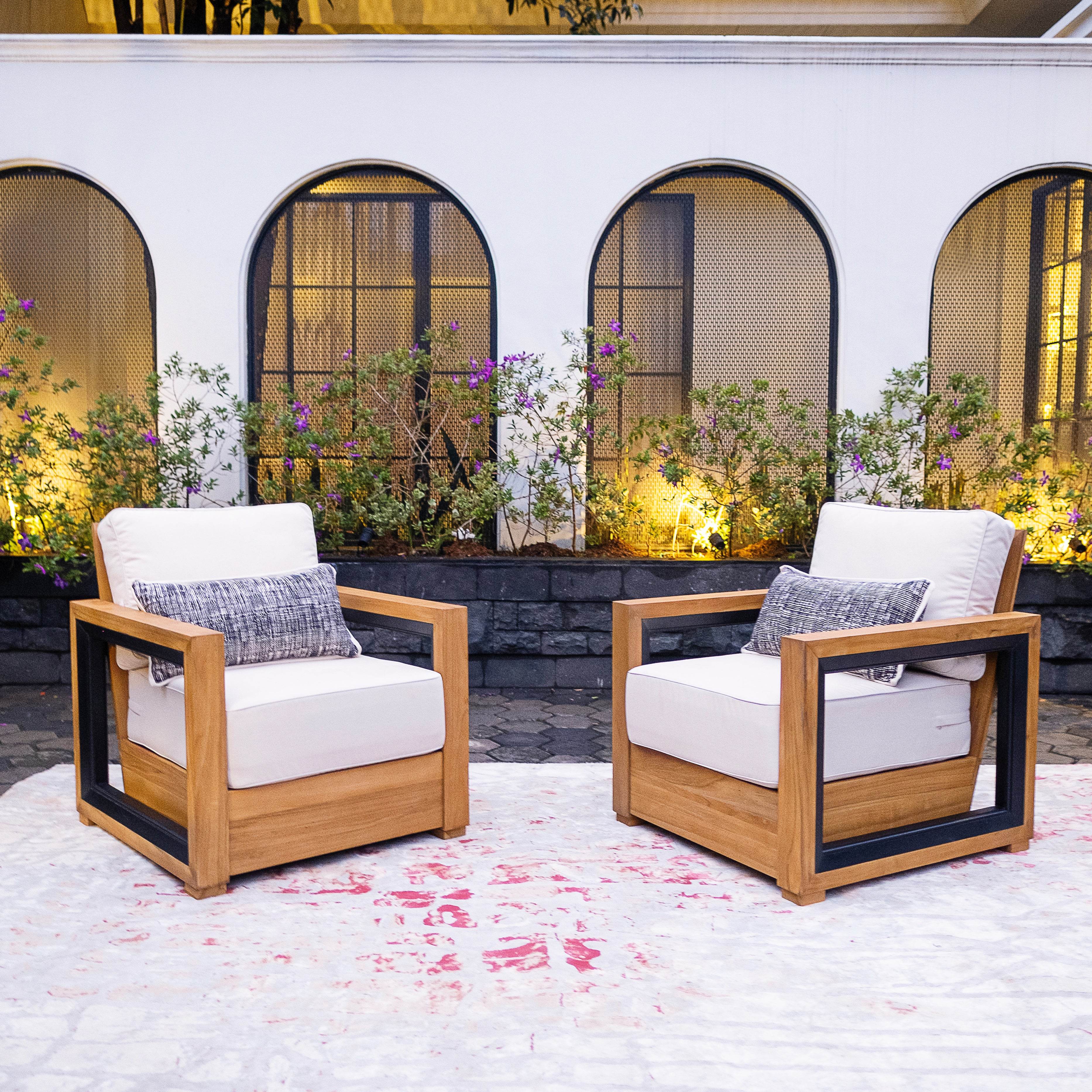 Hans Teak Outdoor Lounge Chair with Ivory Cushion - Image 7