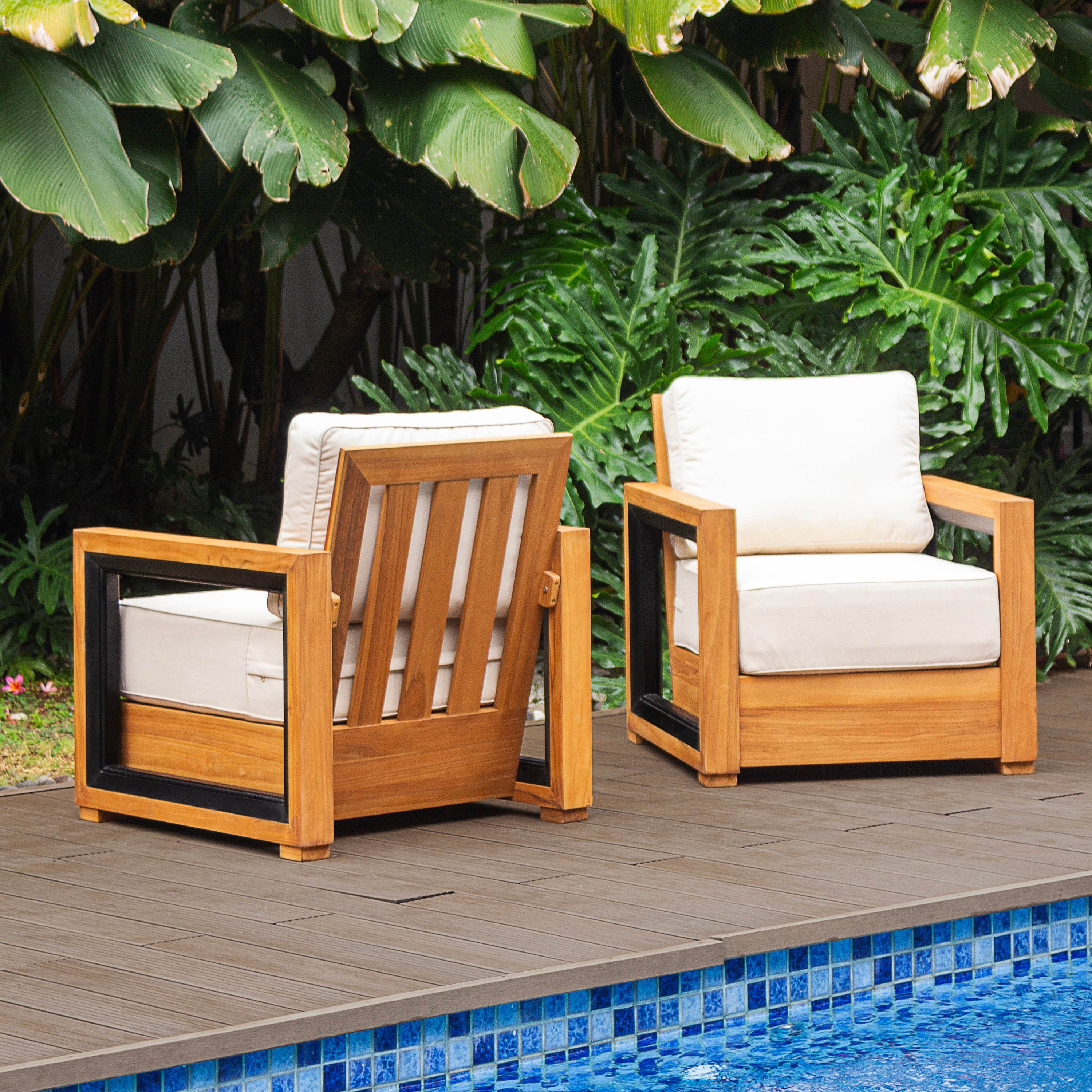 Hans Teak Outdoor Lounge Chair with Ivory Cushion - Image 8