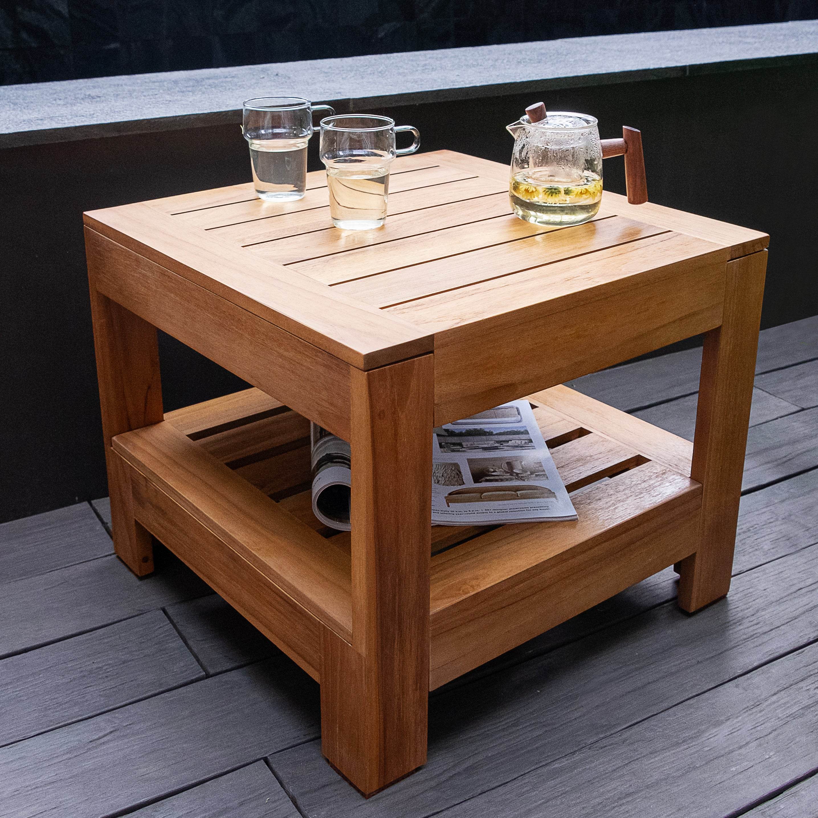 Hans Teak Wood 3 Pieces Patio Conversation Set with Ivory Cushion - Image 11