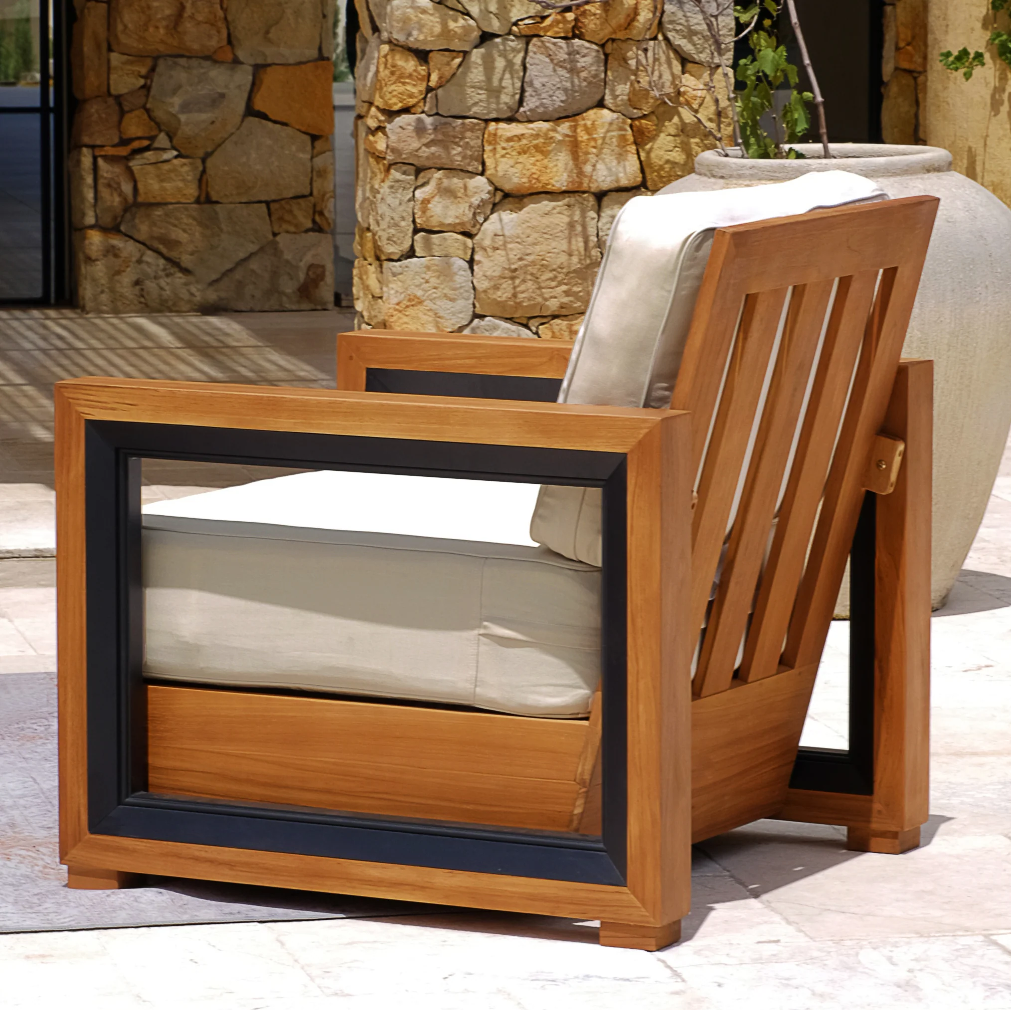 Hans Teak Wood 4 Piece Patio Conversation Set with Ivory Cushion - Image 8