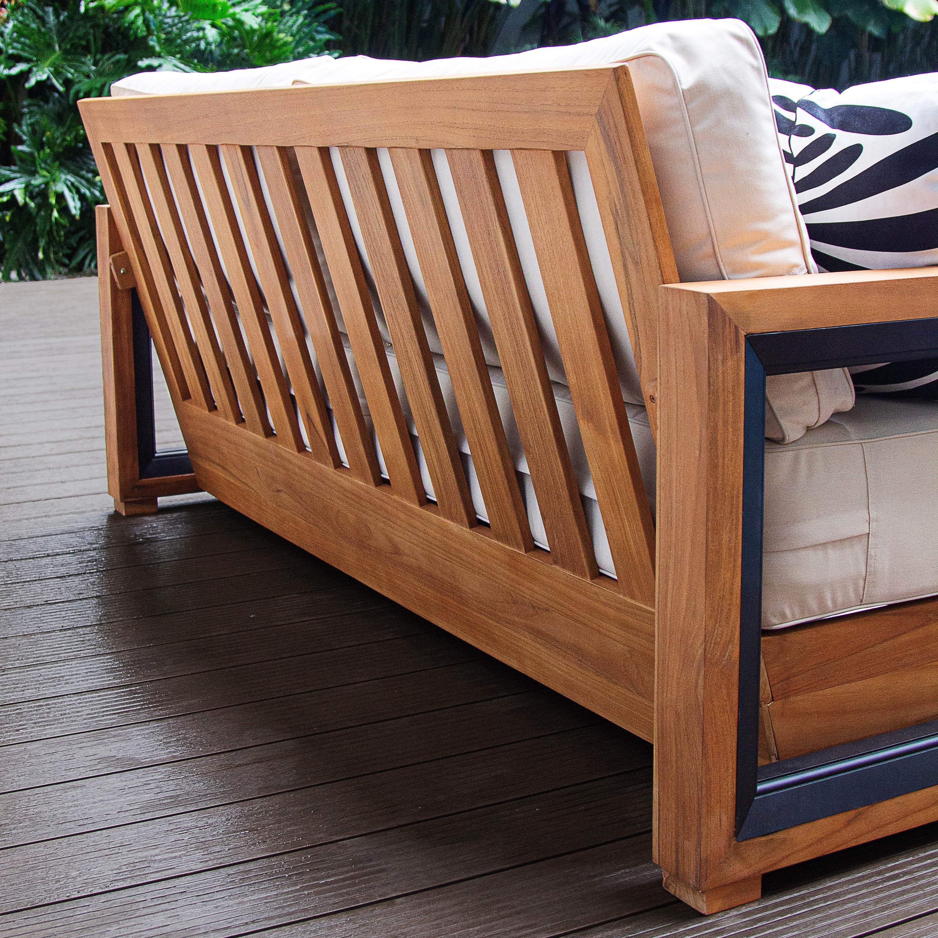 Hans Teak Wood Patio Sofa with Ivory Cushion - Image 10