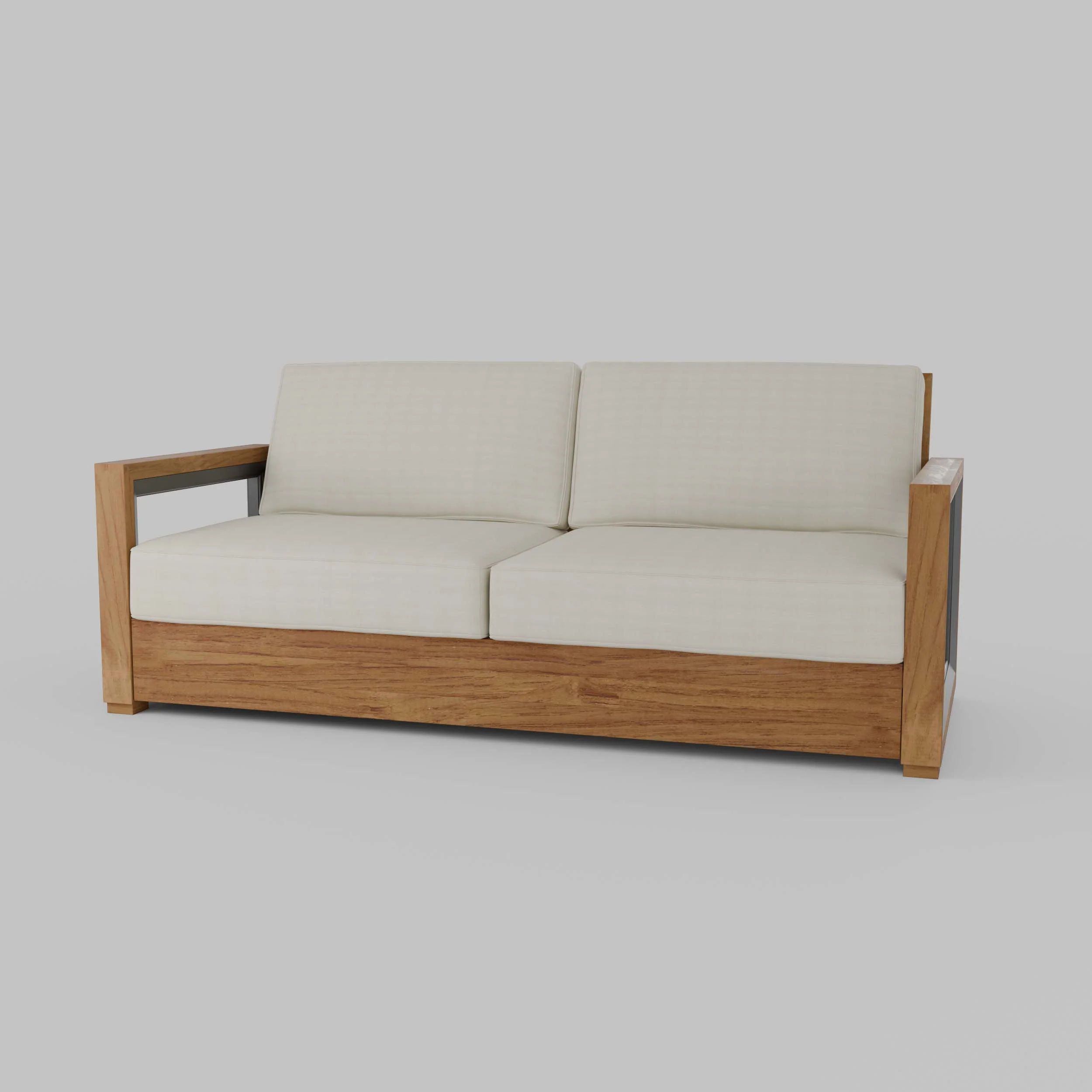 Hans Teak Wood Patio Sofa with Ivory Cushion - Image 17