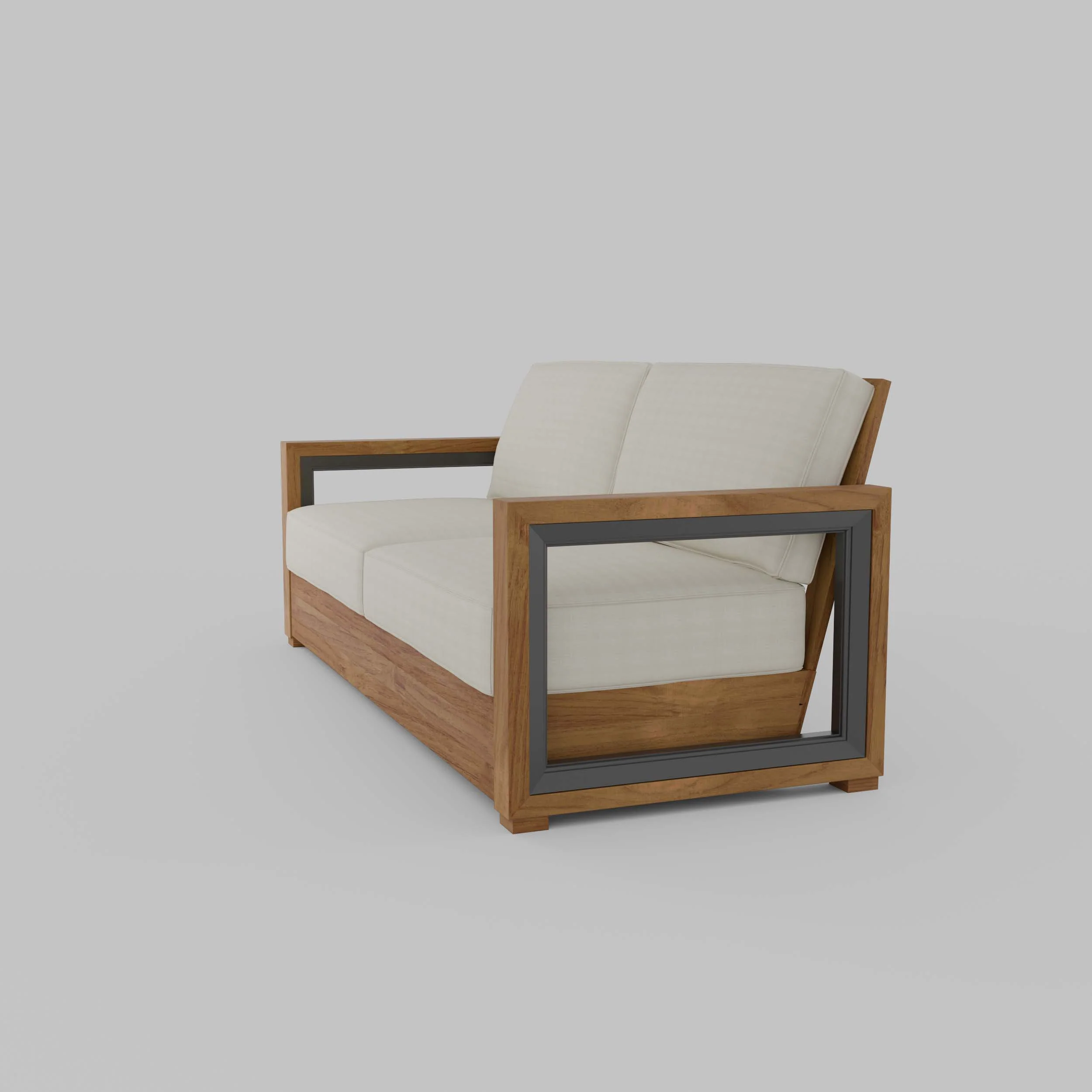 Hans Teak Wood Patio Sofa with Ivory Cushion - Image 18