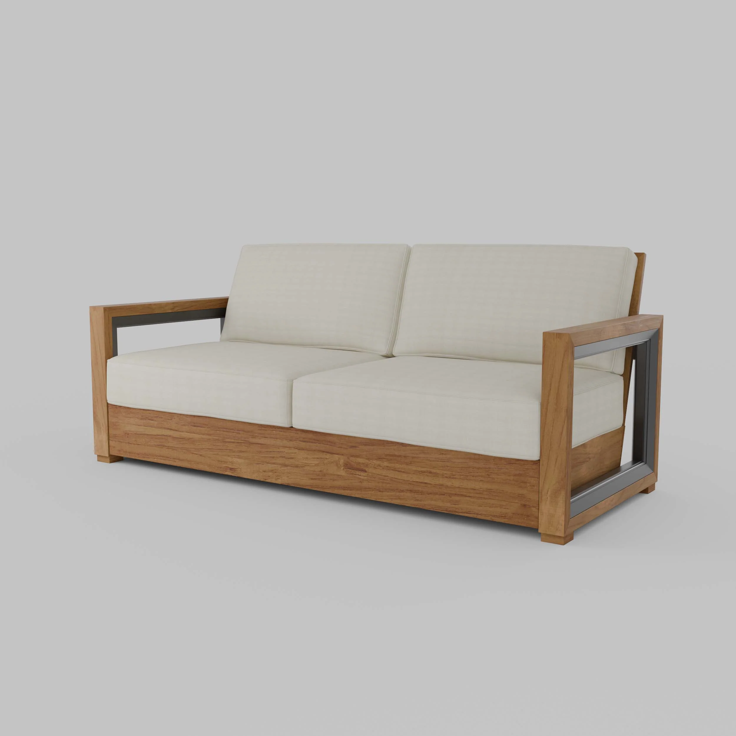 Hans Teak Wood Patio Sofa with Ivory Cushion - Image 24
