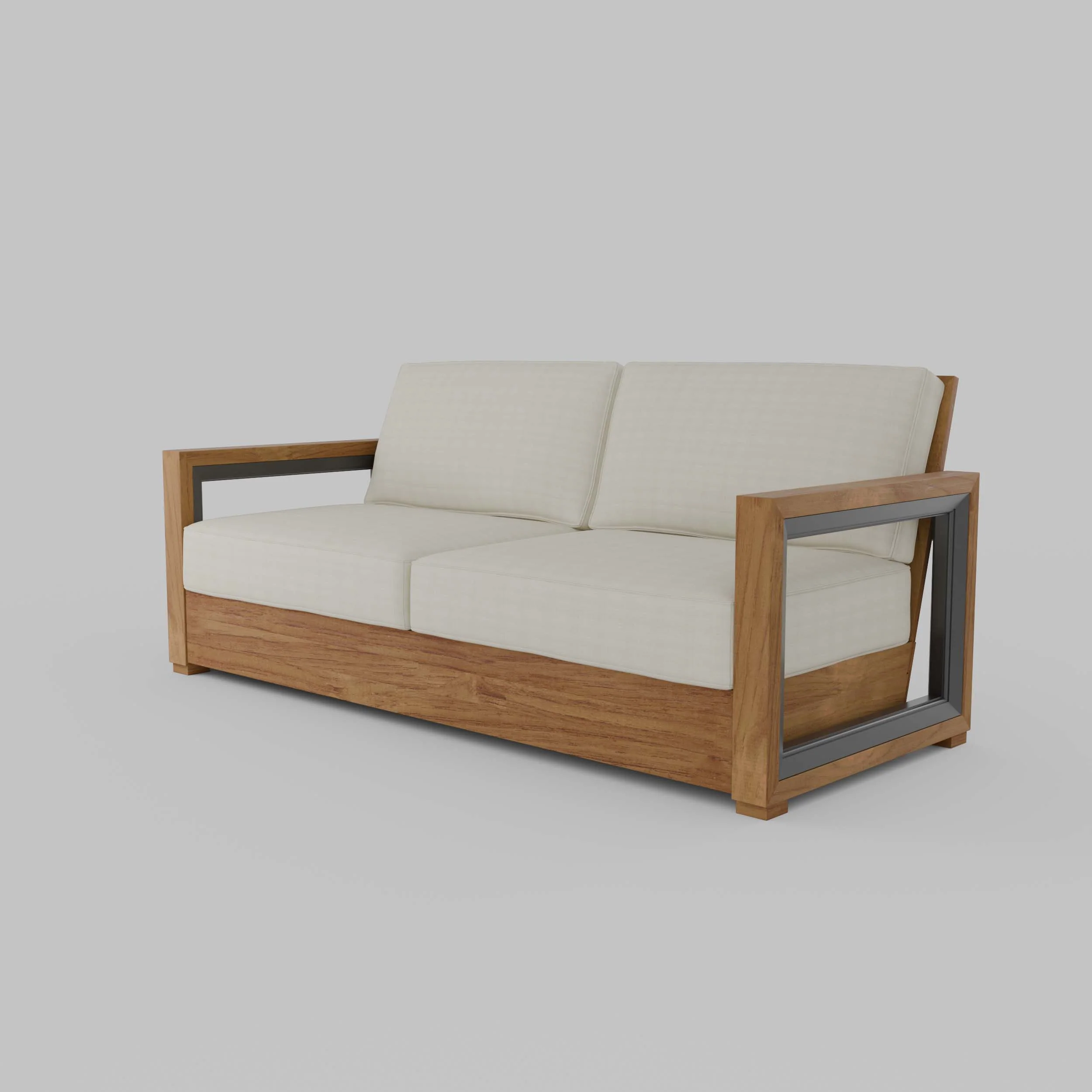 Hans Teak Wood Patio Sofa with Ivory Cushion - Image 25