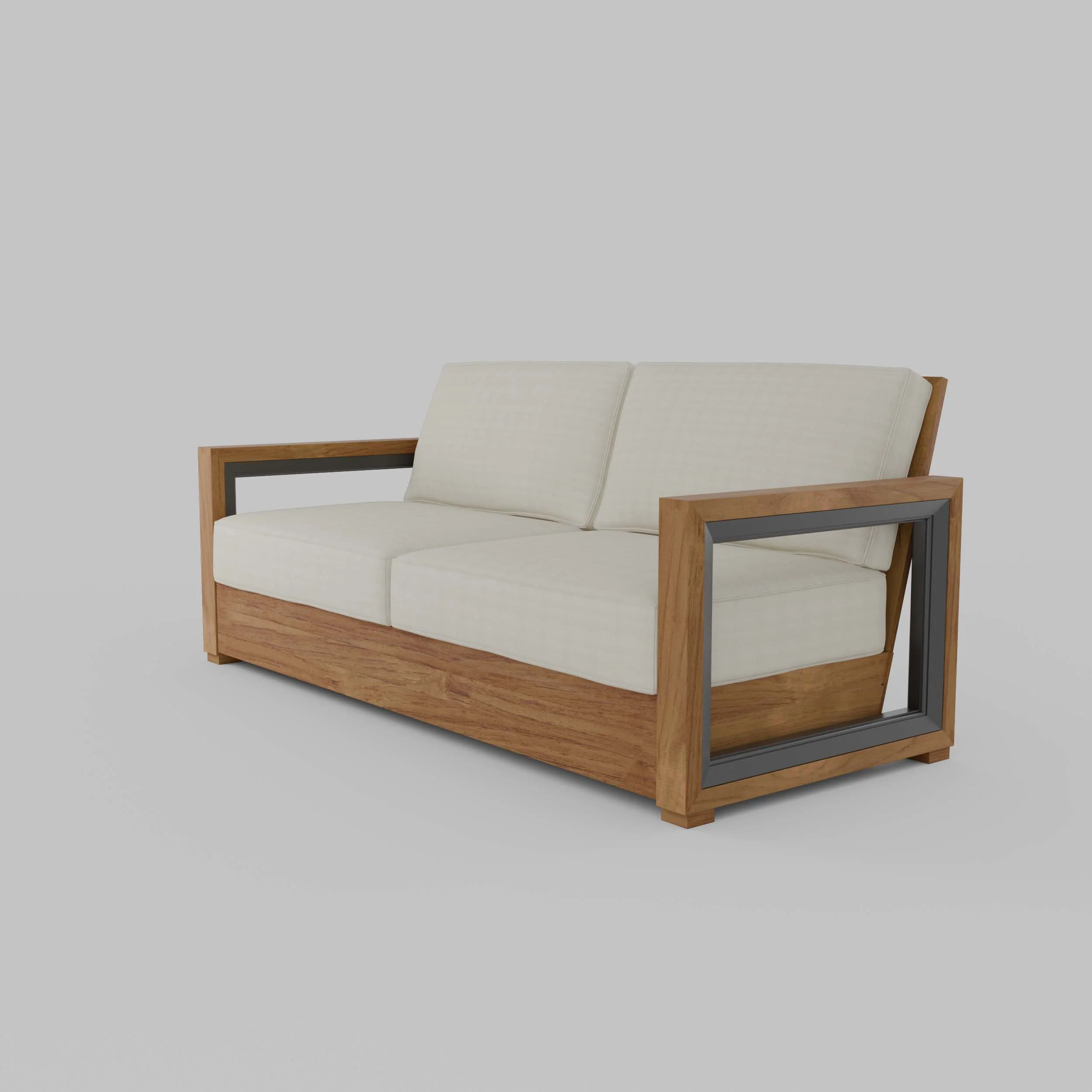 Hans Teak Wood Patio Sofa with Ivory Cushion - Image 26
