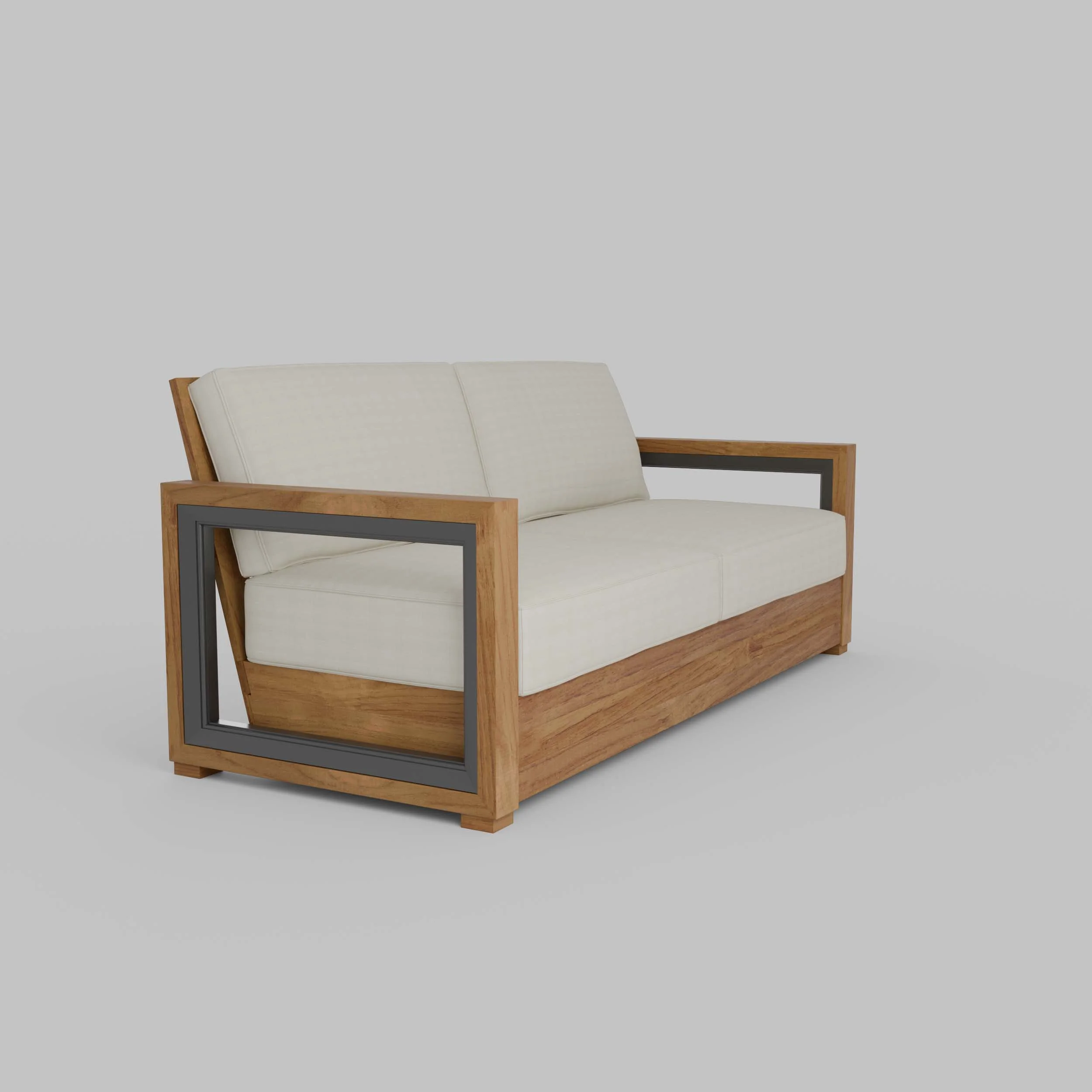 Hans Teak Wood Patio Sofa with Ivory Cushion - Image 51