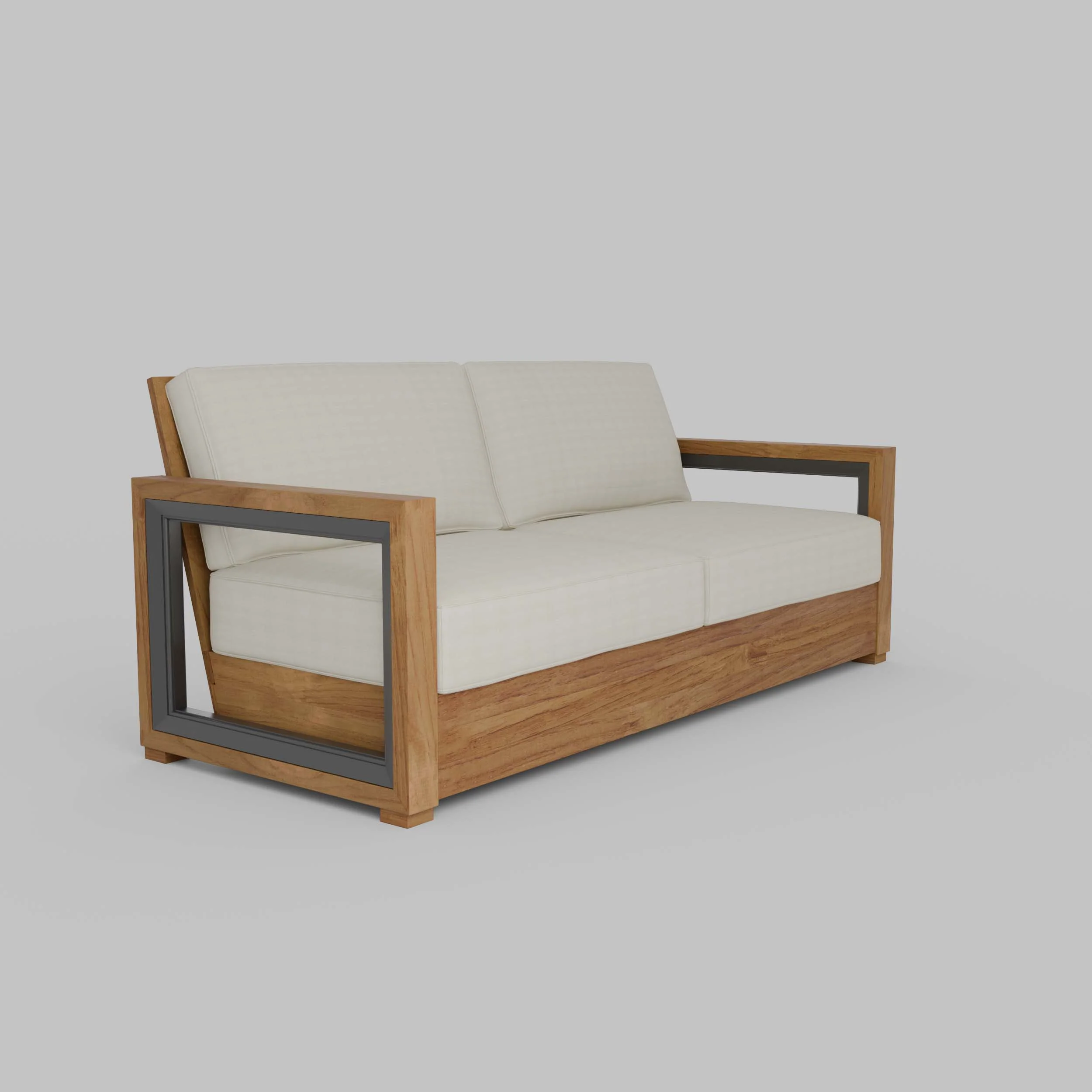 Hans Teak Wood Patio Sofa with Ivory Cushion - Image 52