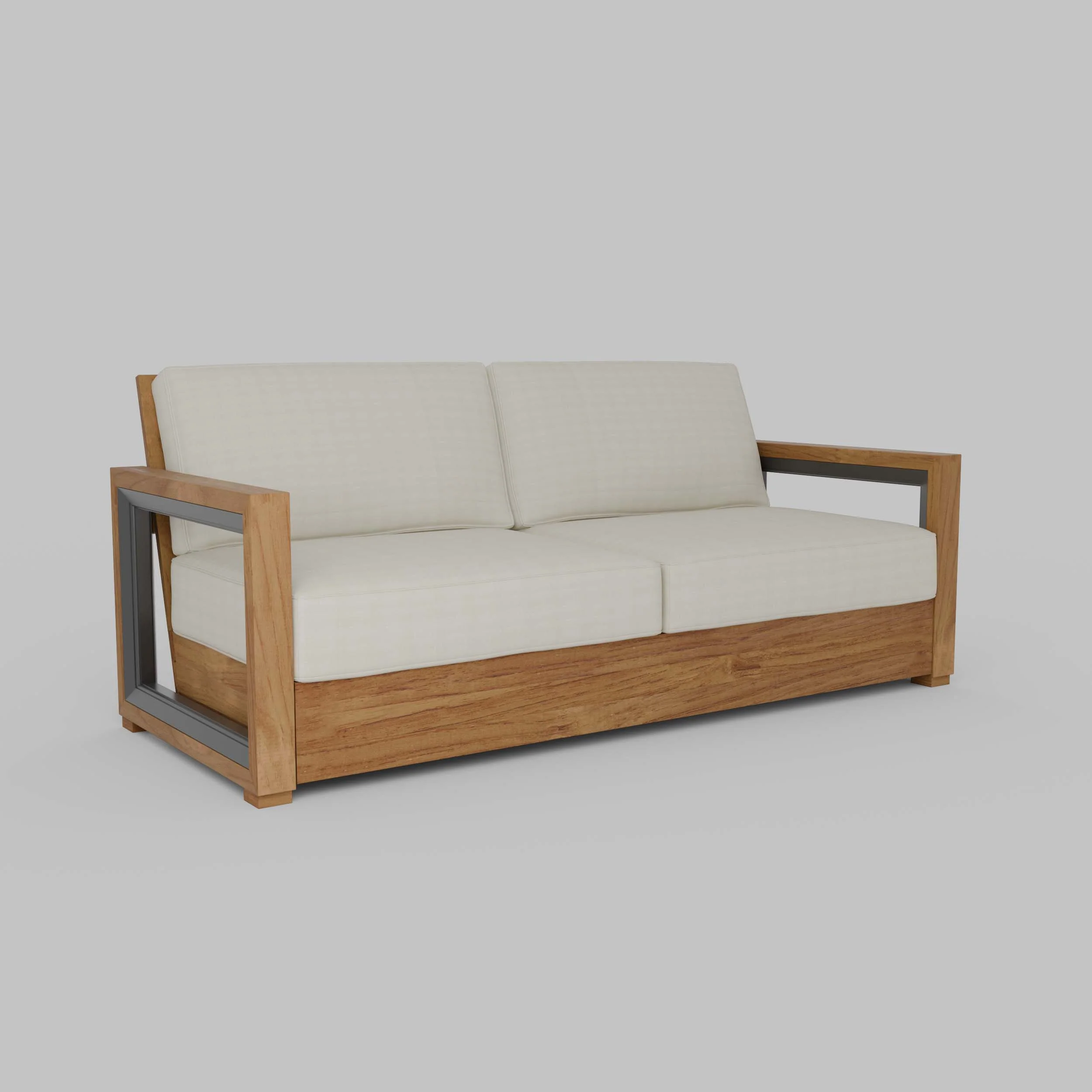 Hans Teak Wood Patio Sofa with Ivory Cushion - Image 54