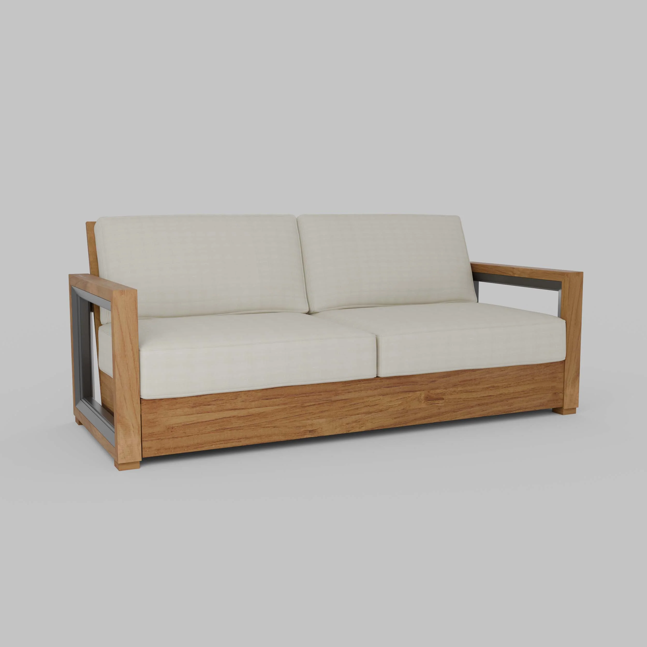 Hans Teak Wood Patio Sofa with Ivory Cushion - Image 55