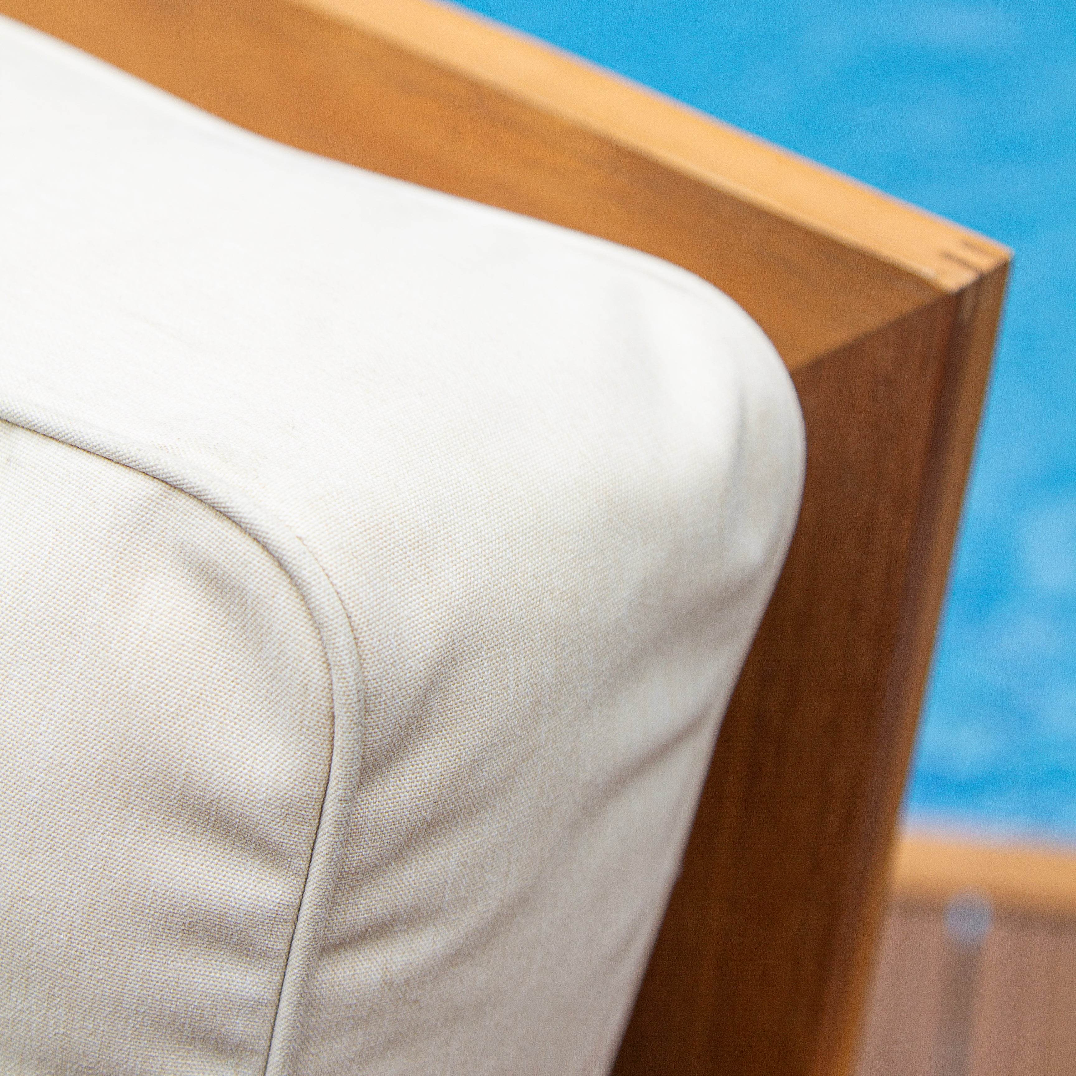 Hans Teak Wood Patio Sofa with Ivory Cushion - Image 9