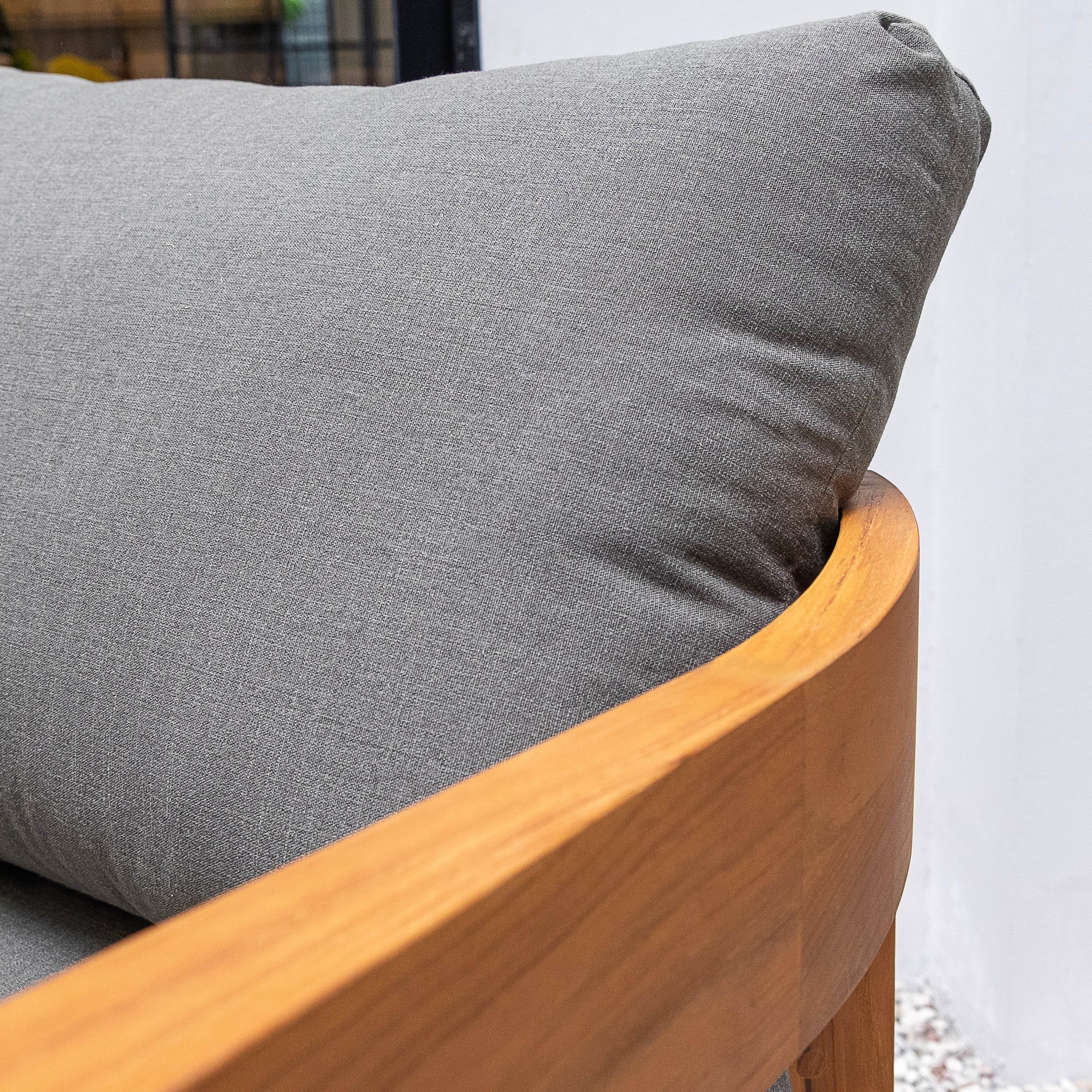 Harper Teak Wood Outdoor 3 Piece Conversation Set with Gray Cushion - Image 8