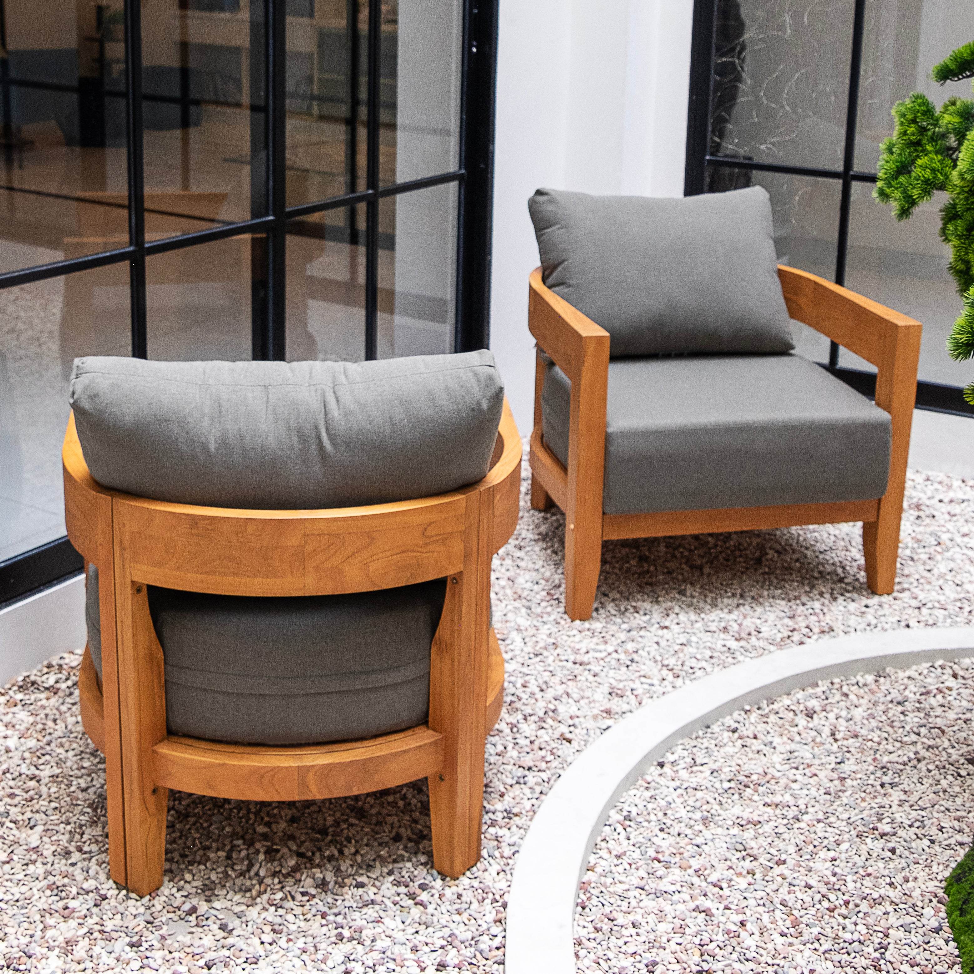 Harper Teak Wood Outdoor 4 Piece Conversation Set with Gray Cushion - Image 12
