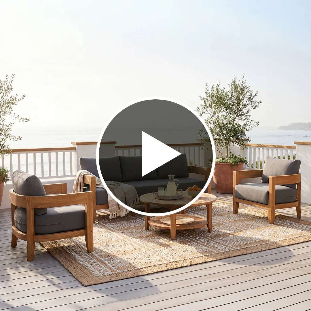 Harper Teak Wood Outdoor 4 Piece Conversation Set with Gray Cushion - Image 5