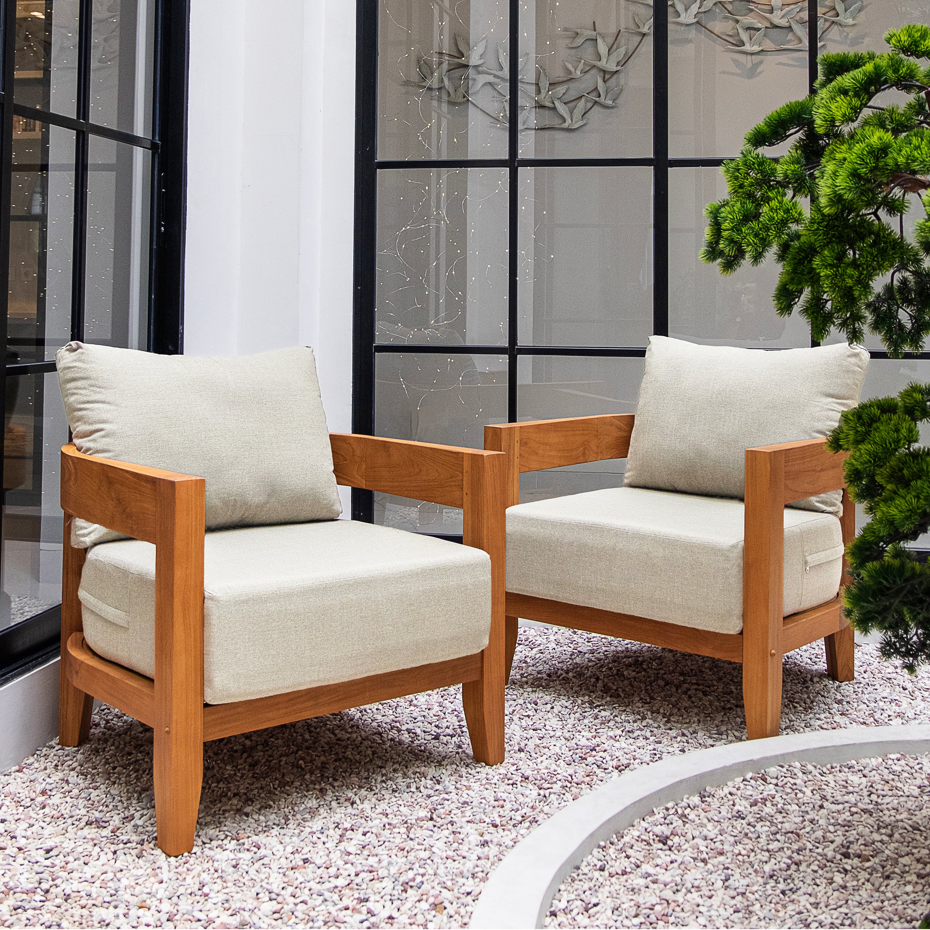 Harper Teak Wood Outdoor 4 Pieces Conversation Set with Ivory Cushion - Image 7