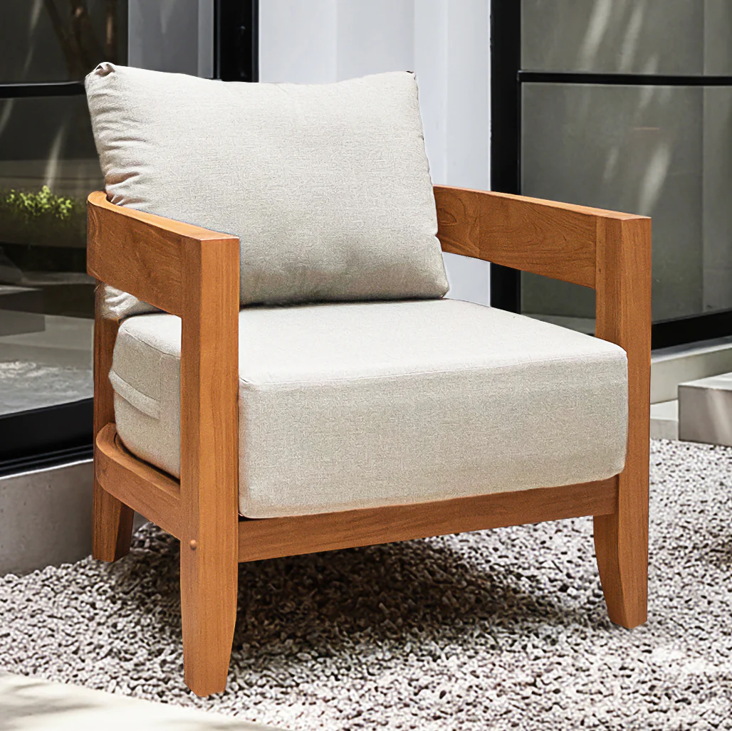 Harper Teak Wood Outdoor 4 Pieces Conversation Set with Ivory Cushion - Image 8