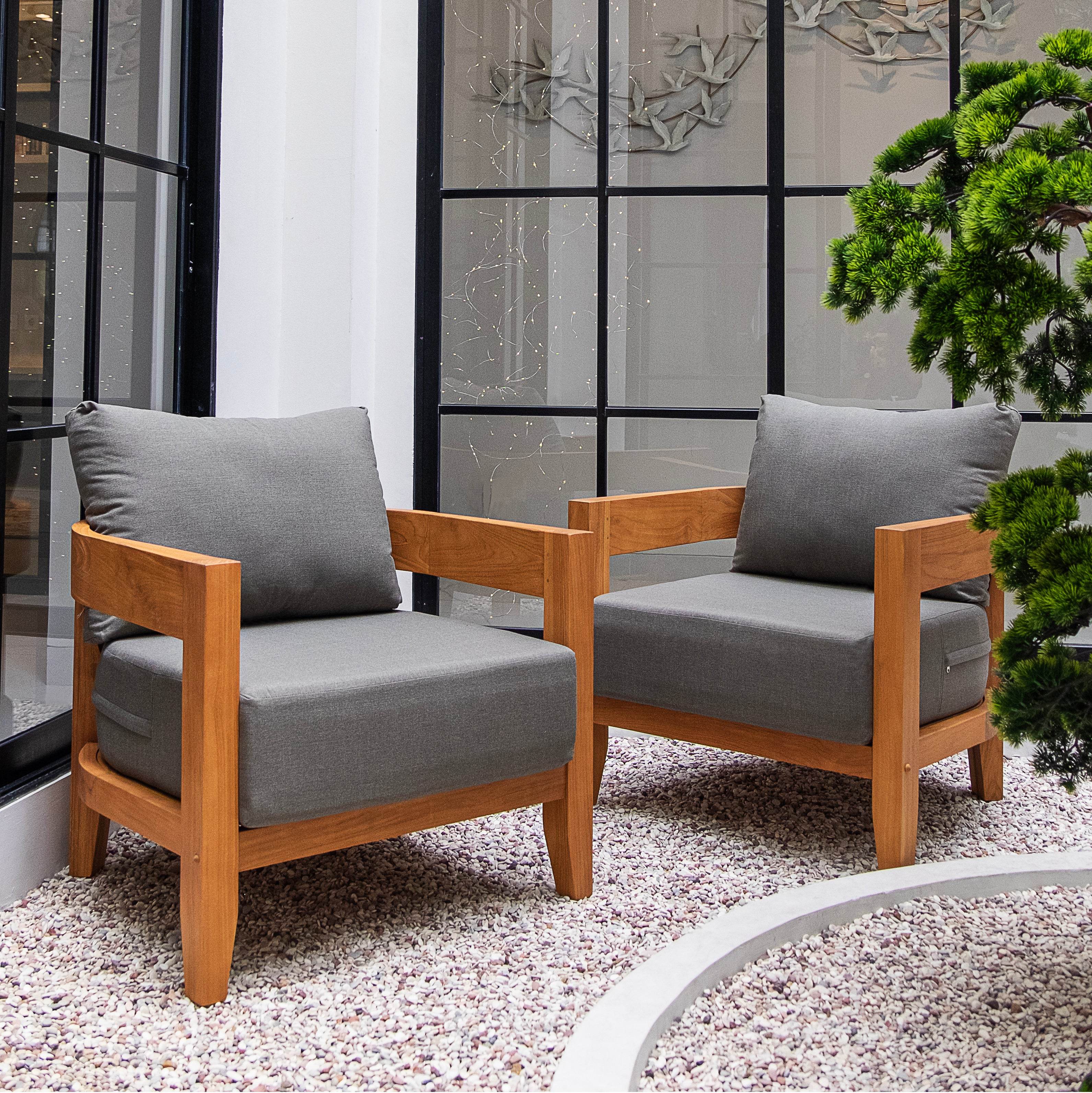 Harper Teak Wood Outdoor Lounge Chair with Gray Cushion - Image 4