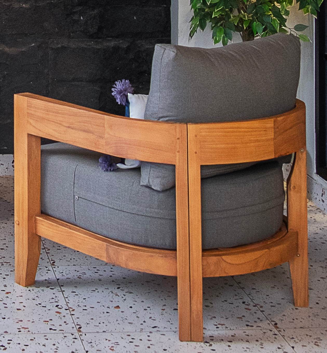 Harper Teak Wood Outdoor Lounge Chair with Gray Cushion - Image 6