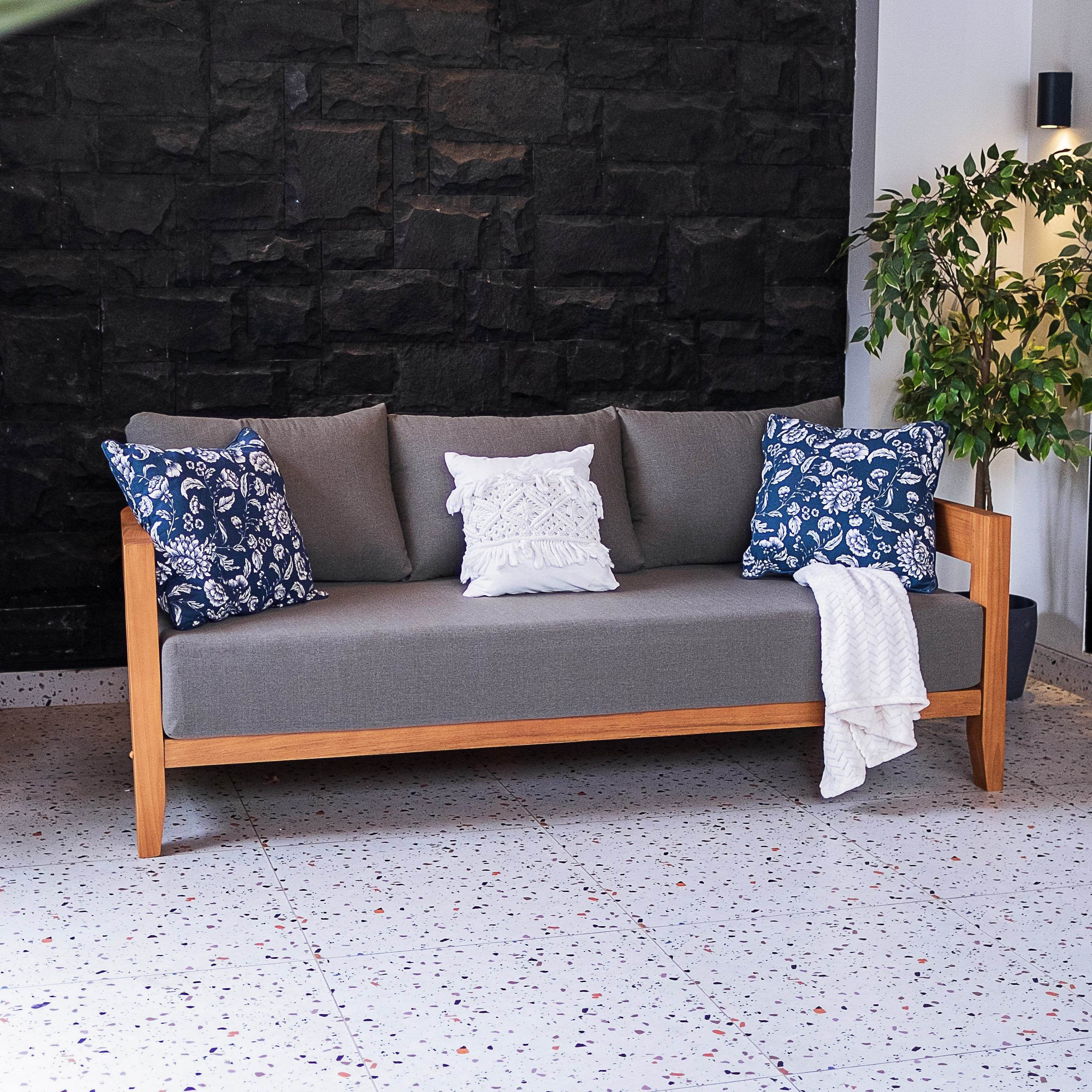 Harper Teak Wood Outdoor Sofa with Gray Cushion - Image 4