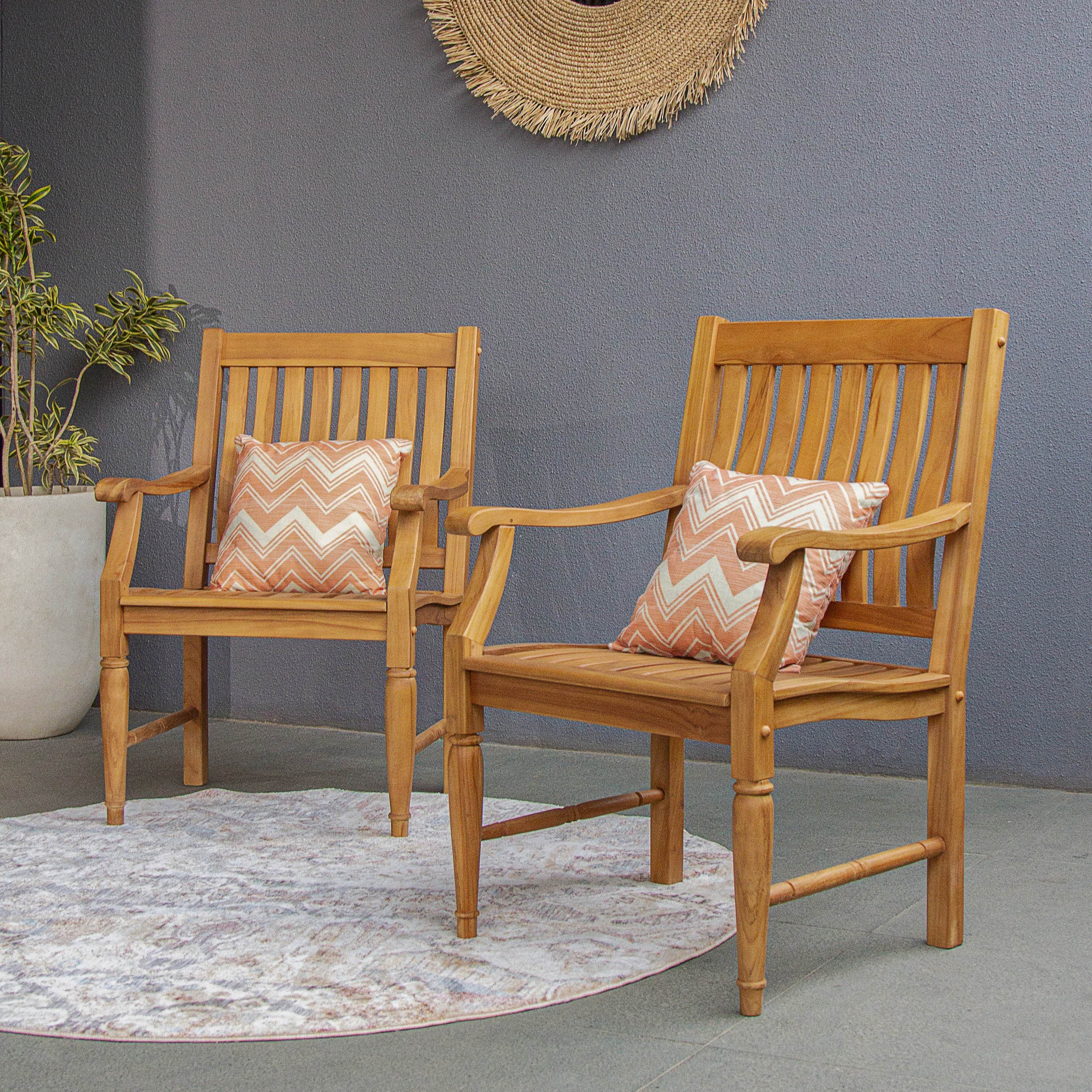 Livingston Teak Wood 2 Pieces Outdoor Dining Chair - Image 3