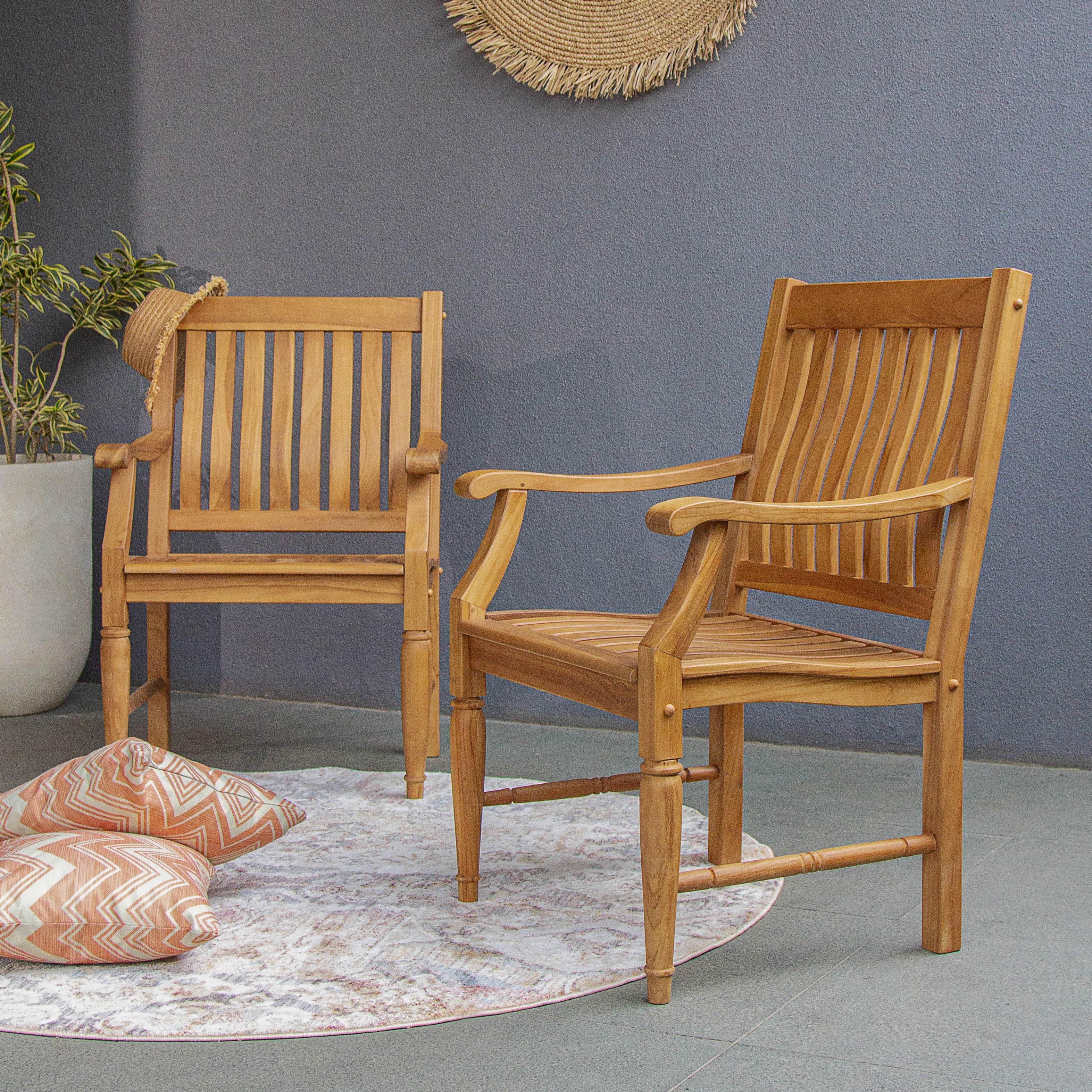 Livingston Teak Wood 2 Pieces Outdoor Dining Chair - Image 4